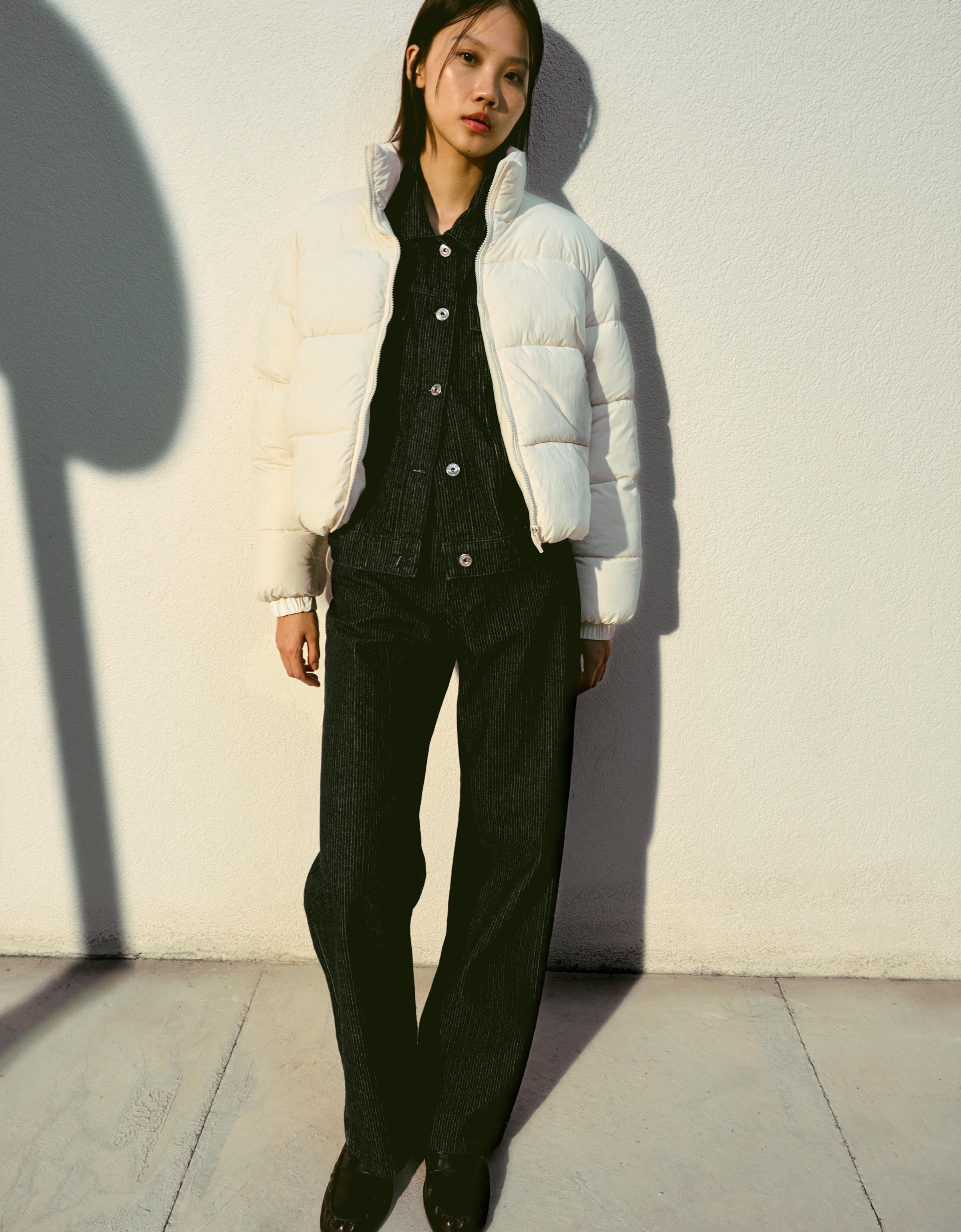 Padded funnel neck jacket — White