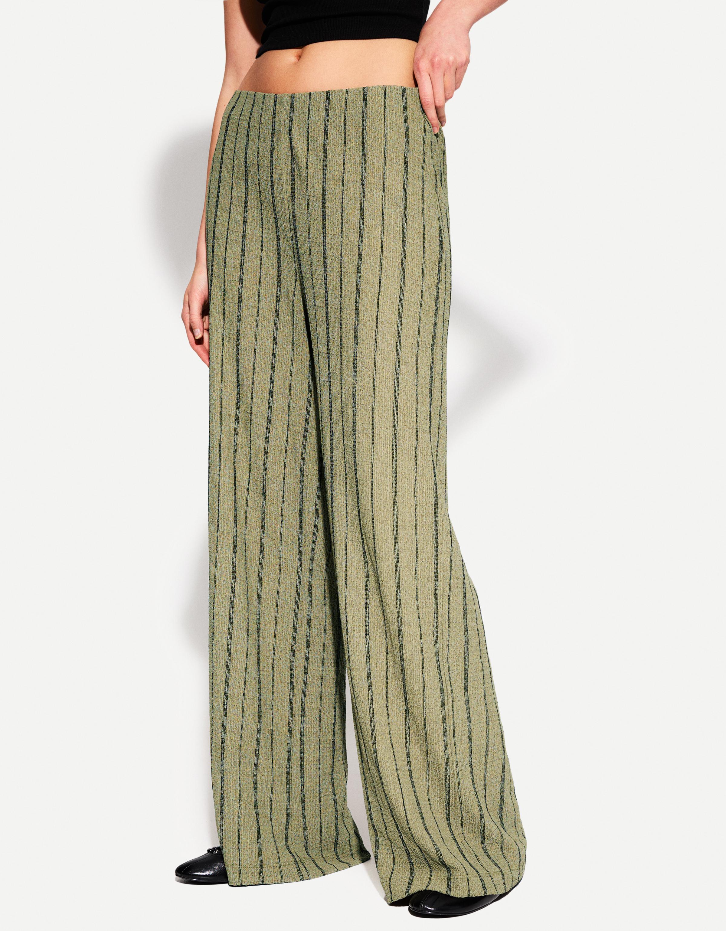 Bershka Wide Leg Hose Damen M Khaki