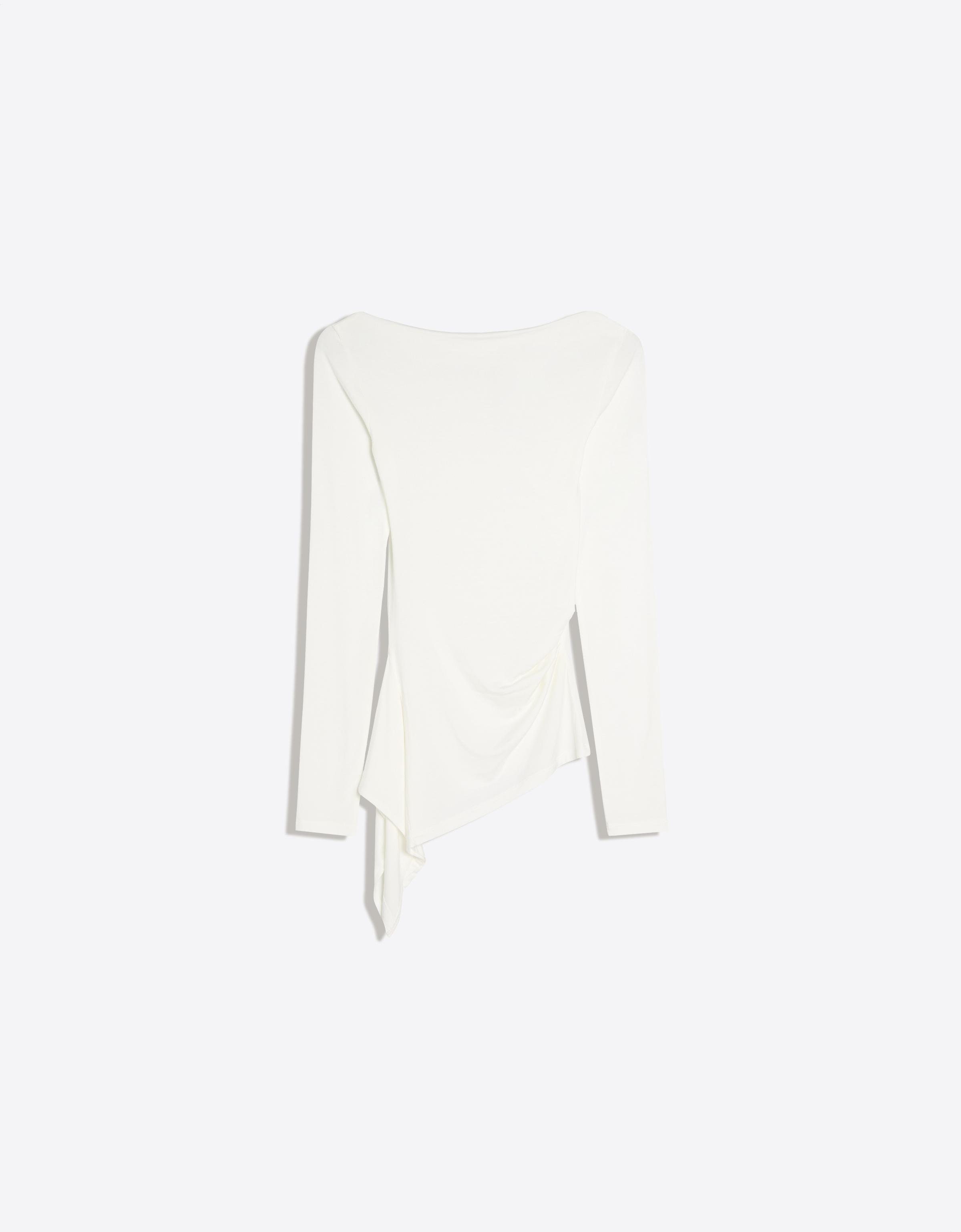 Long sleeve asymmetric gathered T-shirt — Off white