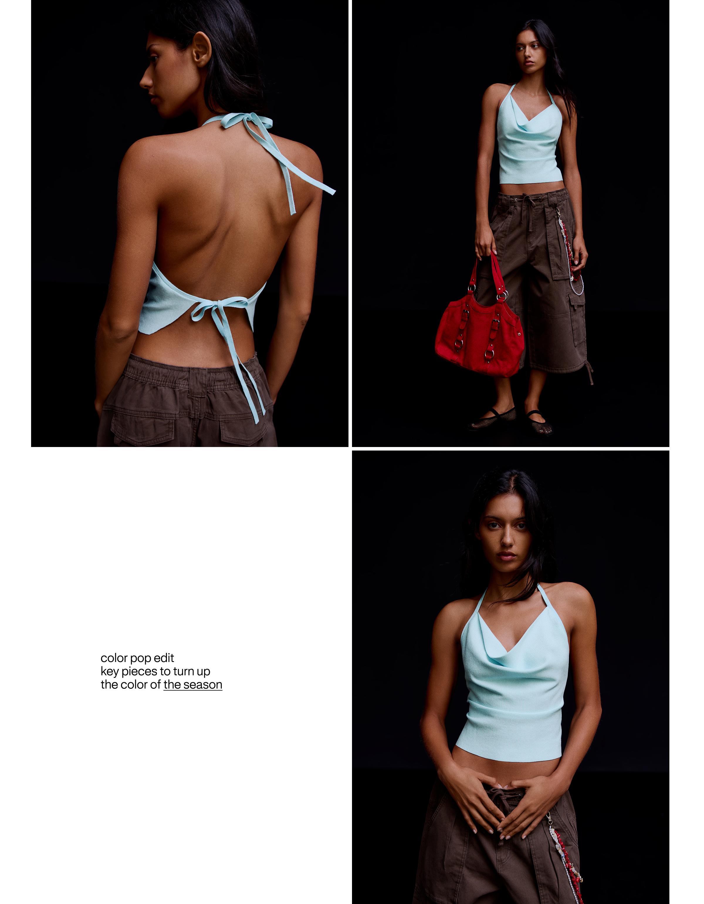 Draped halter top — Light blue