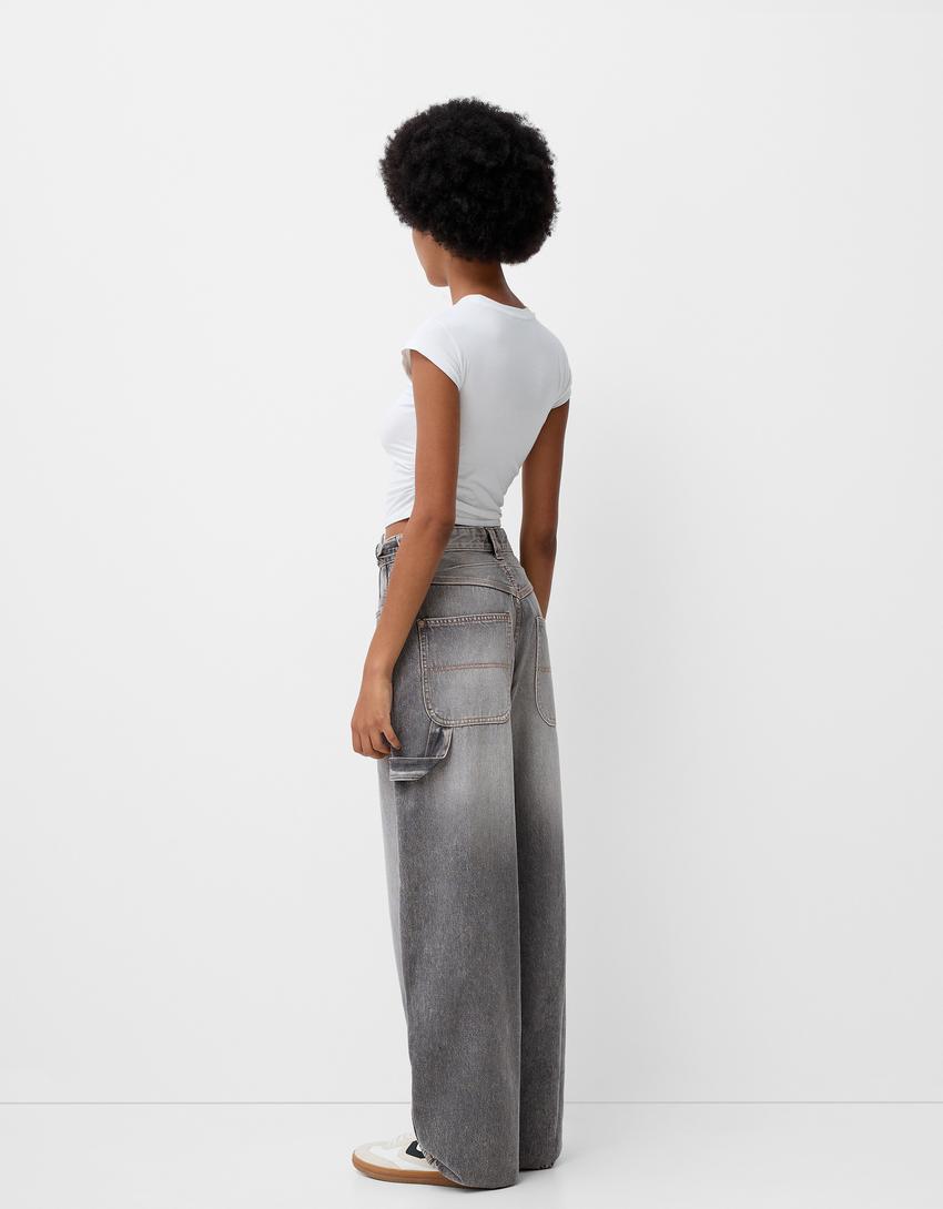 Adjustable balloon fit carpenter jeans-Grey