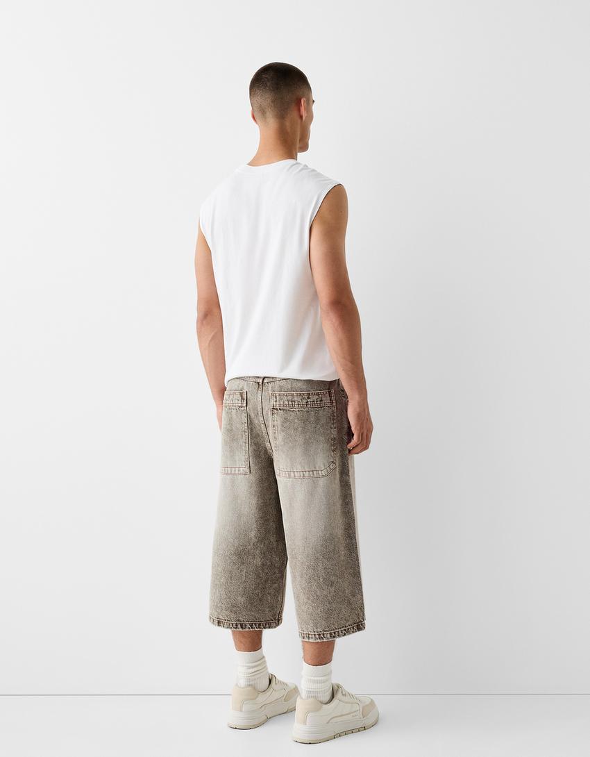 Calções bermuda denim super baggy-Verde-2