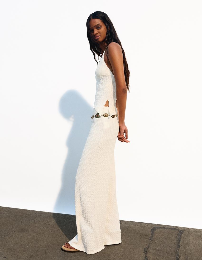 Top de alças rústico assimétrico-Cru