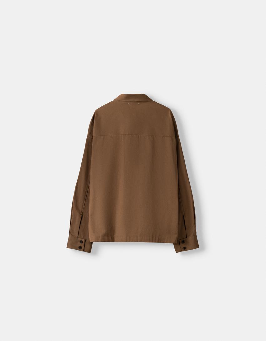 Overshirt with pockets-Brown-5
