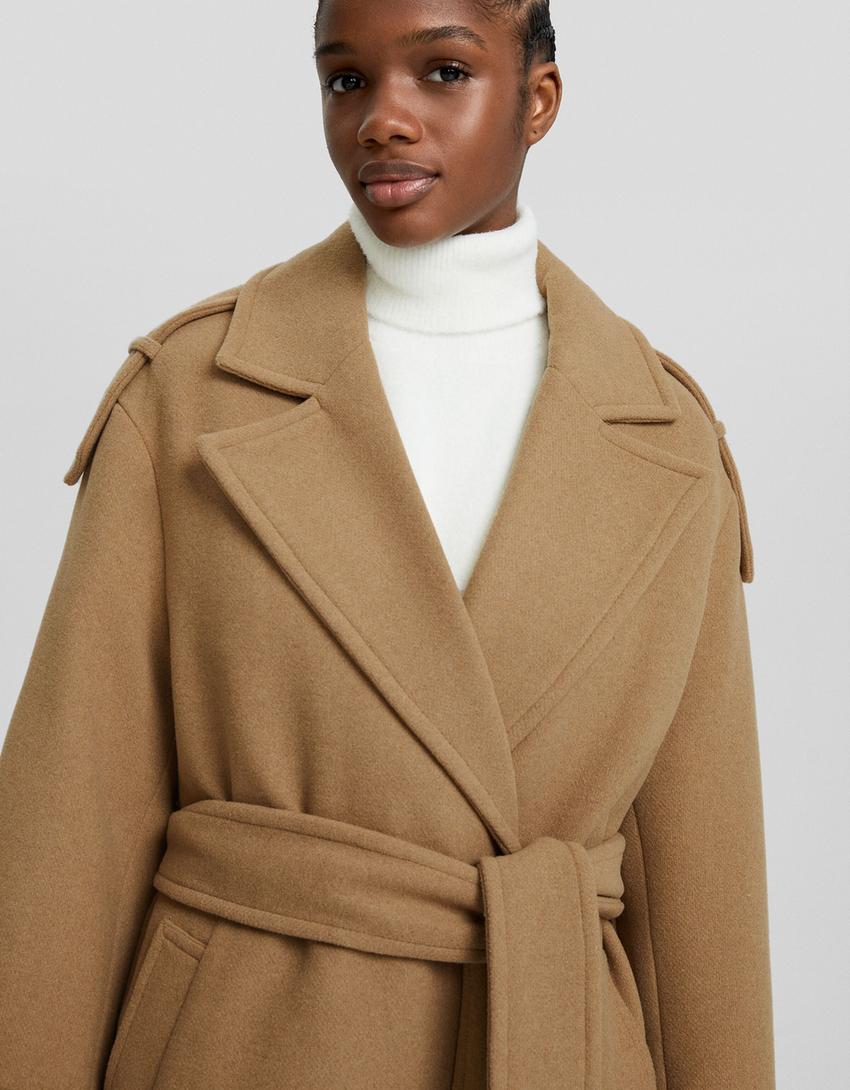 Wool blend trench coat-Camel