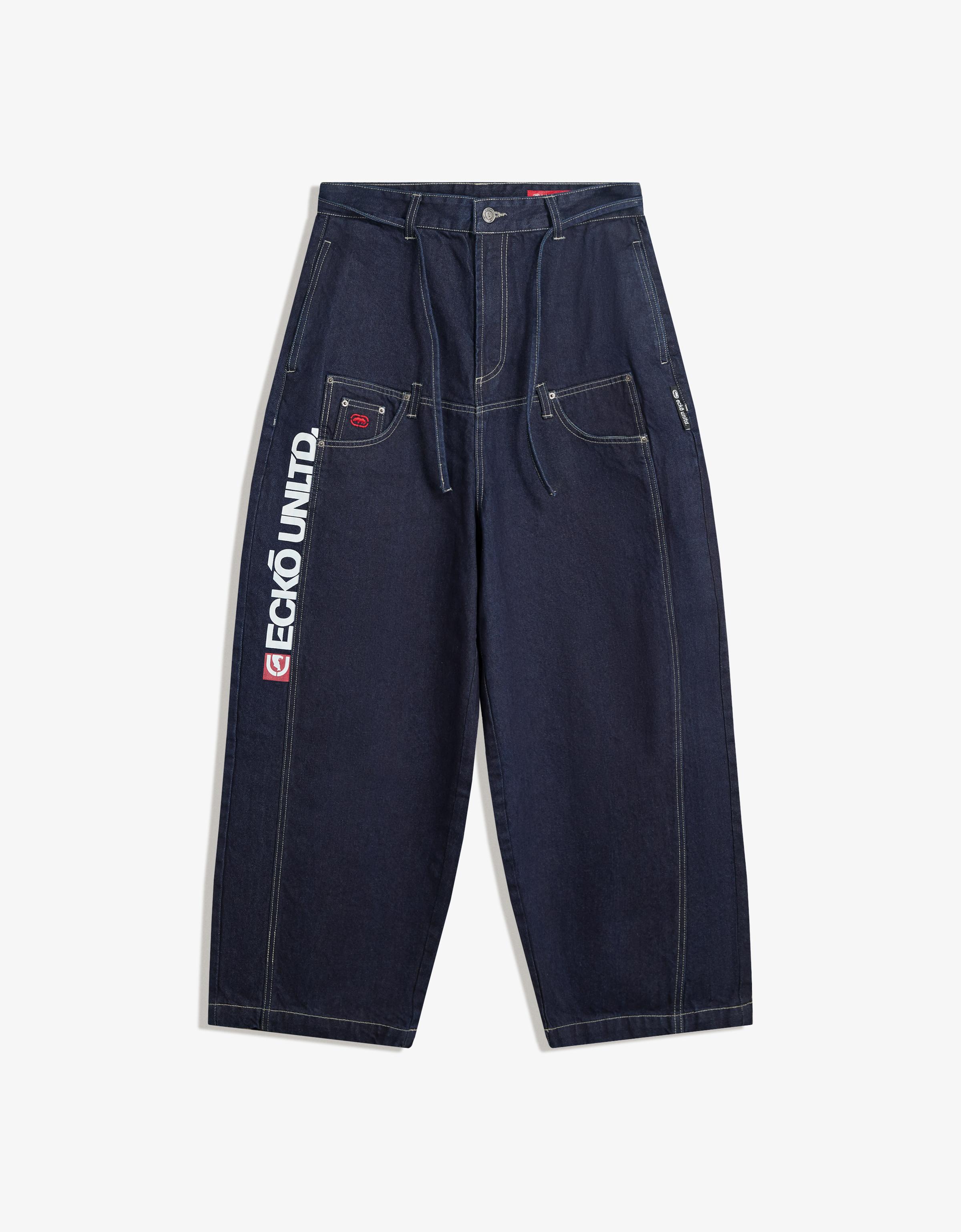 Bershka Ecko Unltd Super Baggy Jeans Herren 42 Marinenblau