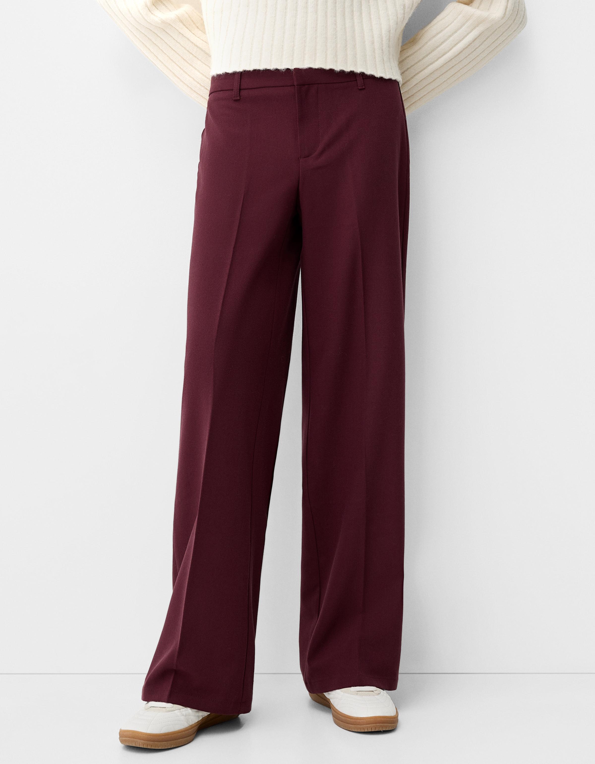 Bershka Wide Leg Tailoring-Hose Damen 38 Granatrot