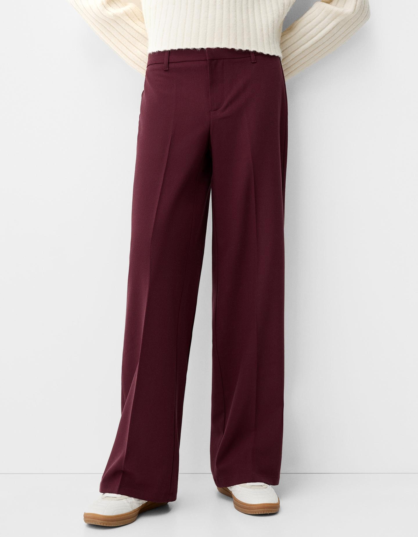 Bershka Wide Leg Tailoring-Hose Damen 36 Granatrot günstig online kaufen