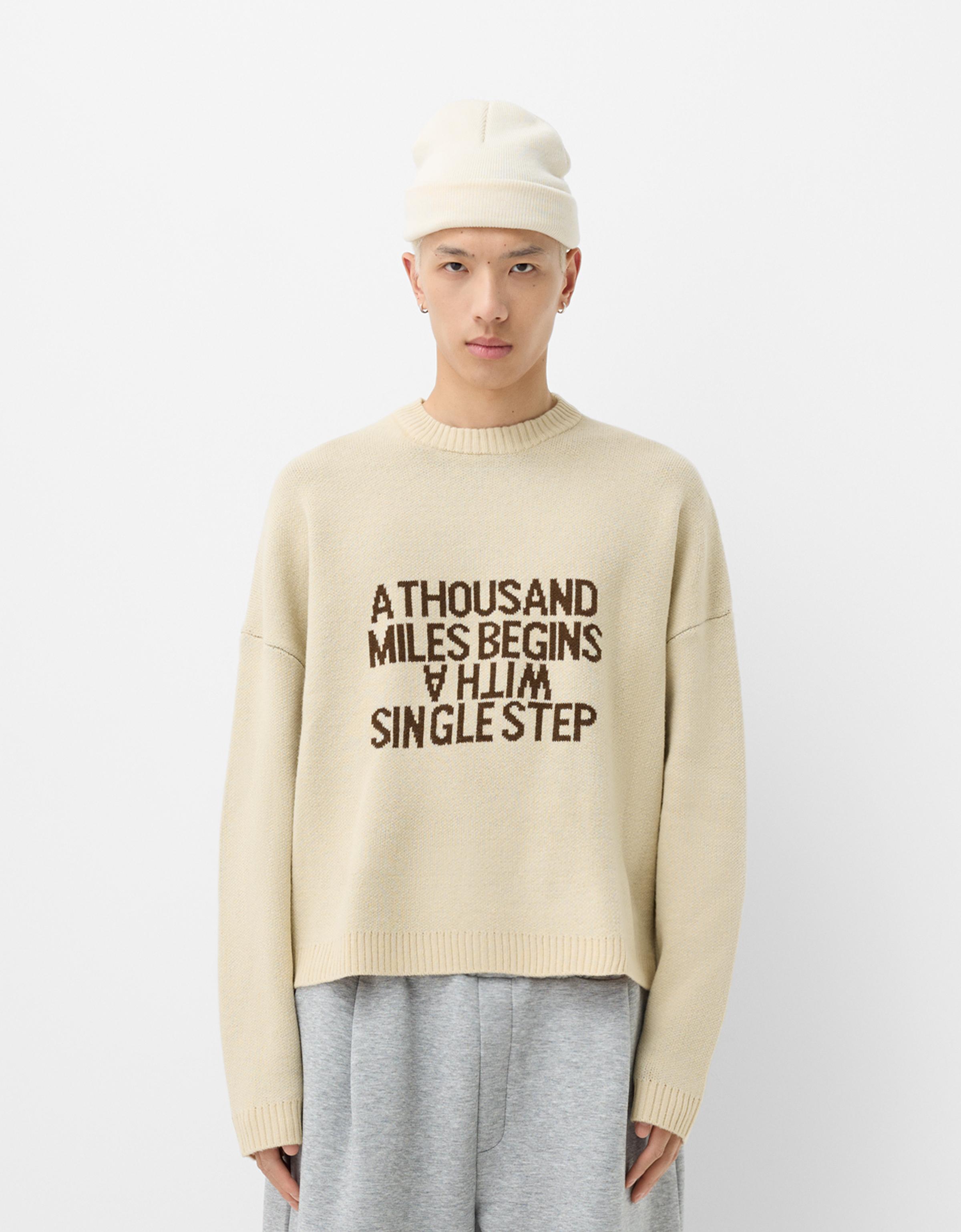 Bershka Pullover Mit Print Herren L Beige