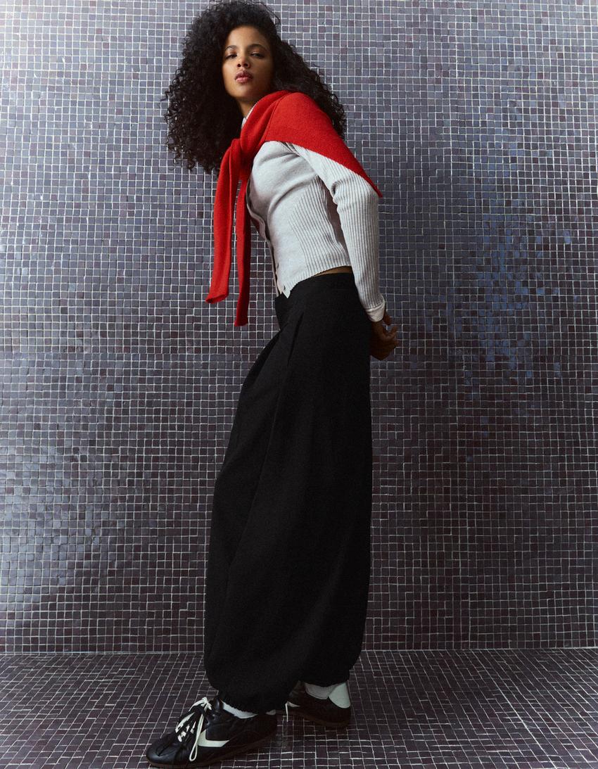 Kareli bloomer pantolon-Siyah