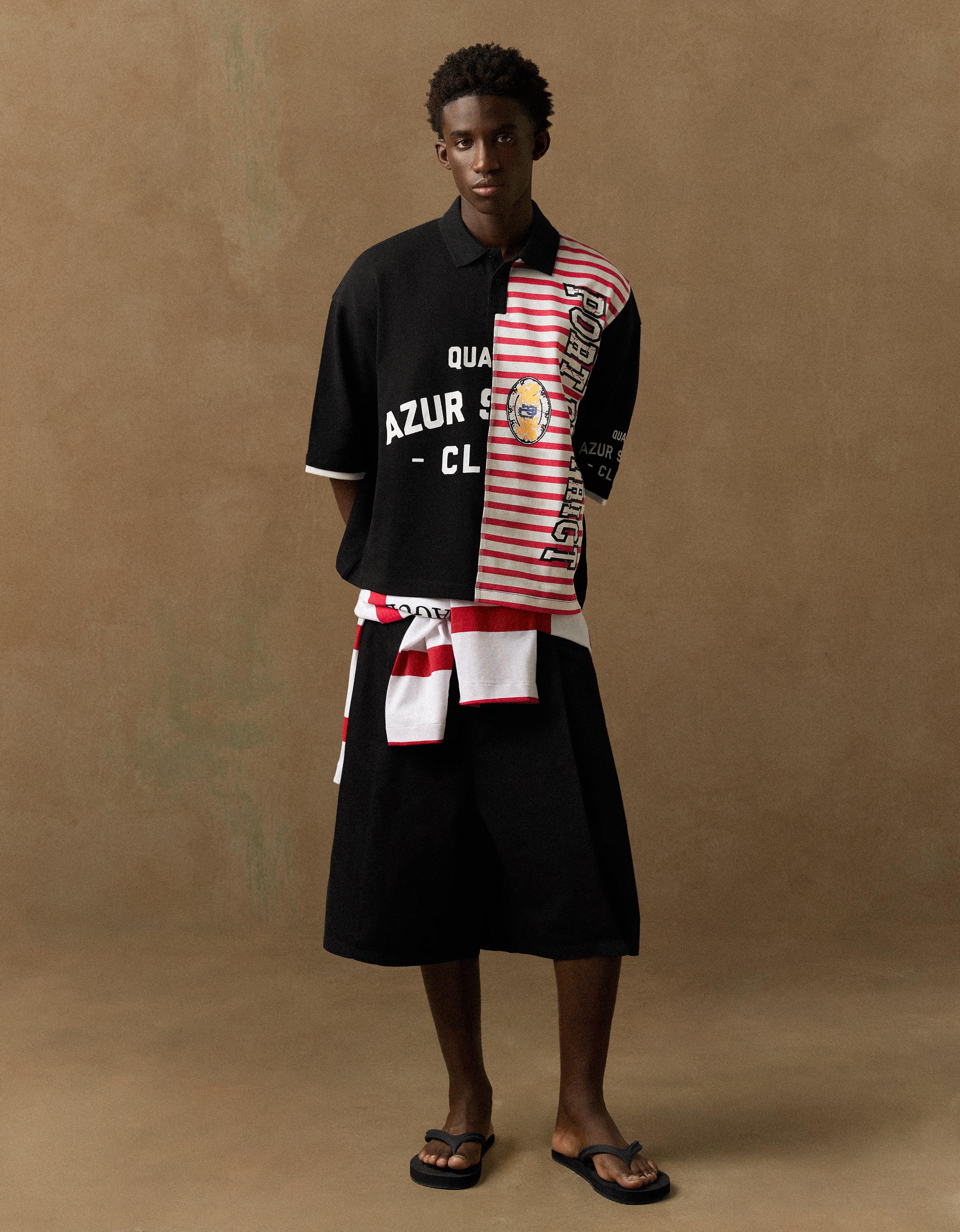 Short sleeve print polo shirt — Black