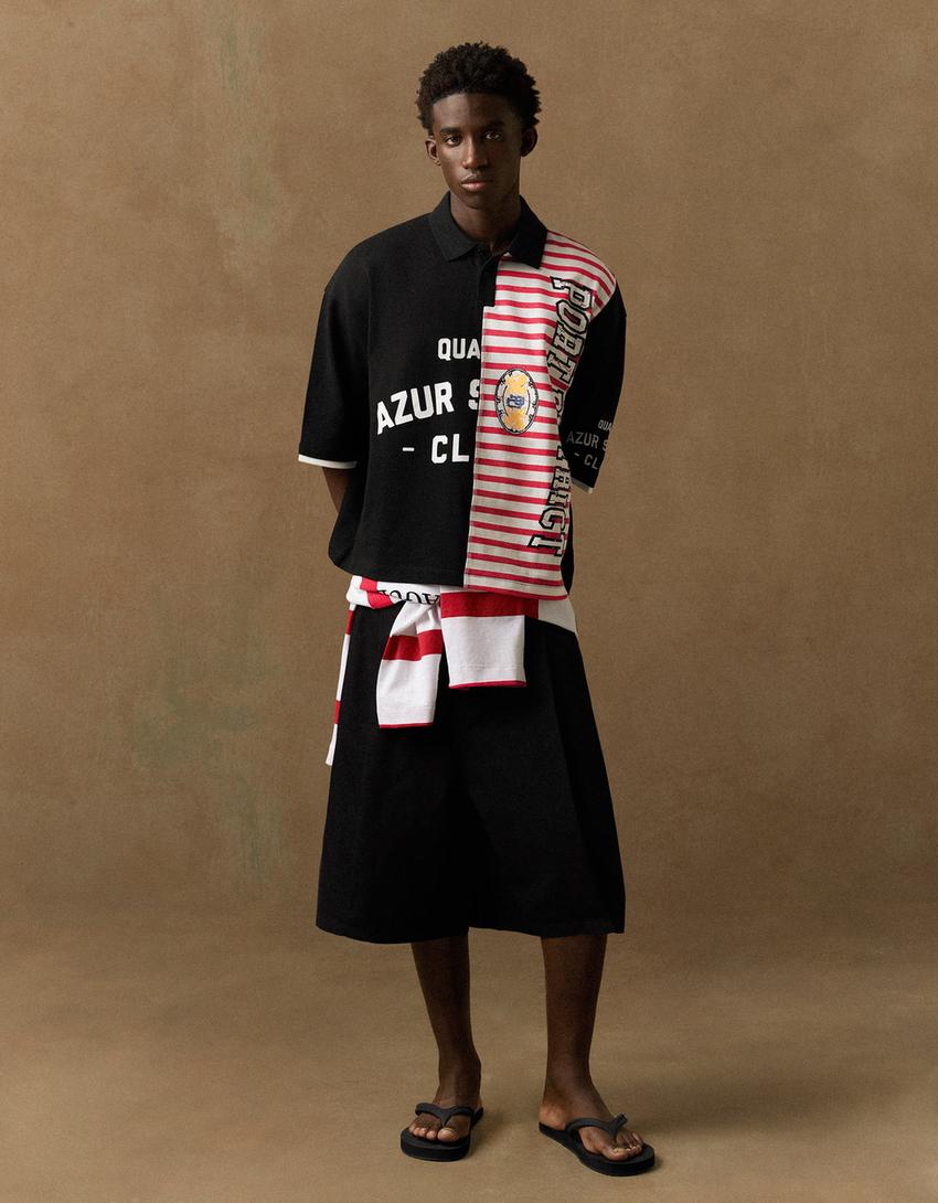 Polo manga corta print-Negro