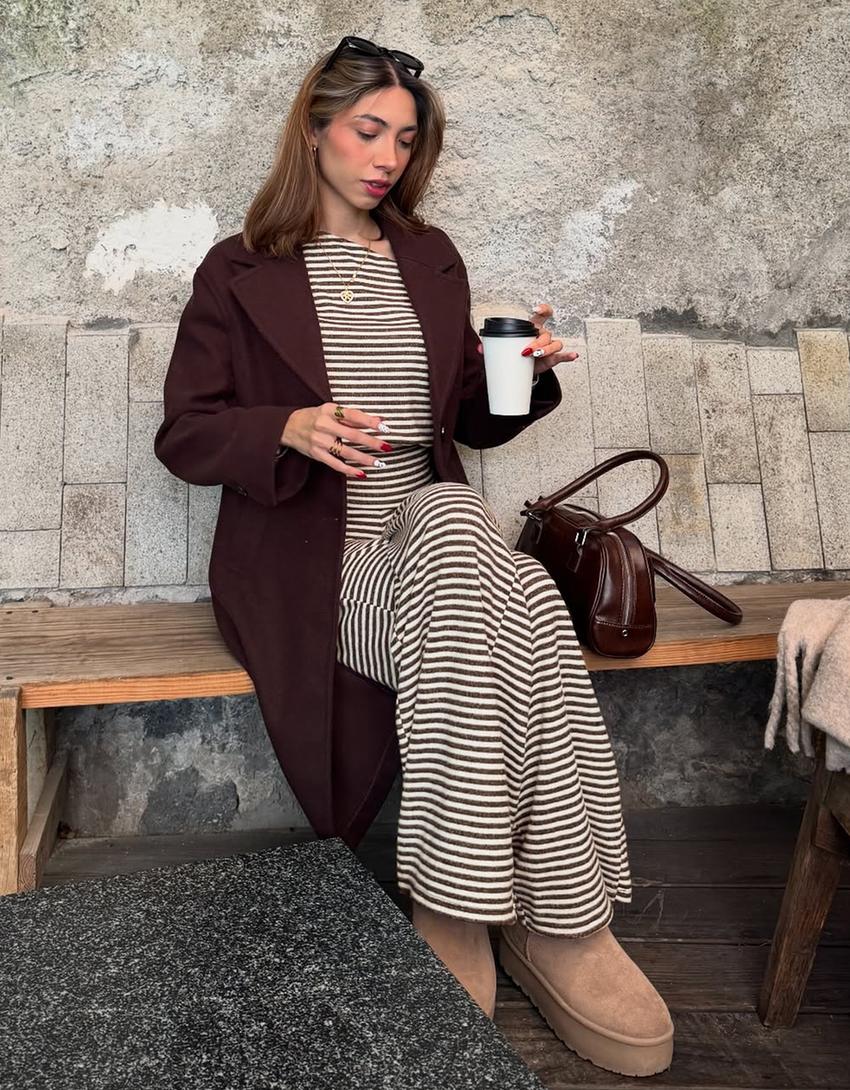 Striped knit wide-leg trousers-Brown