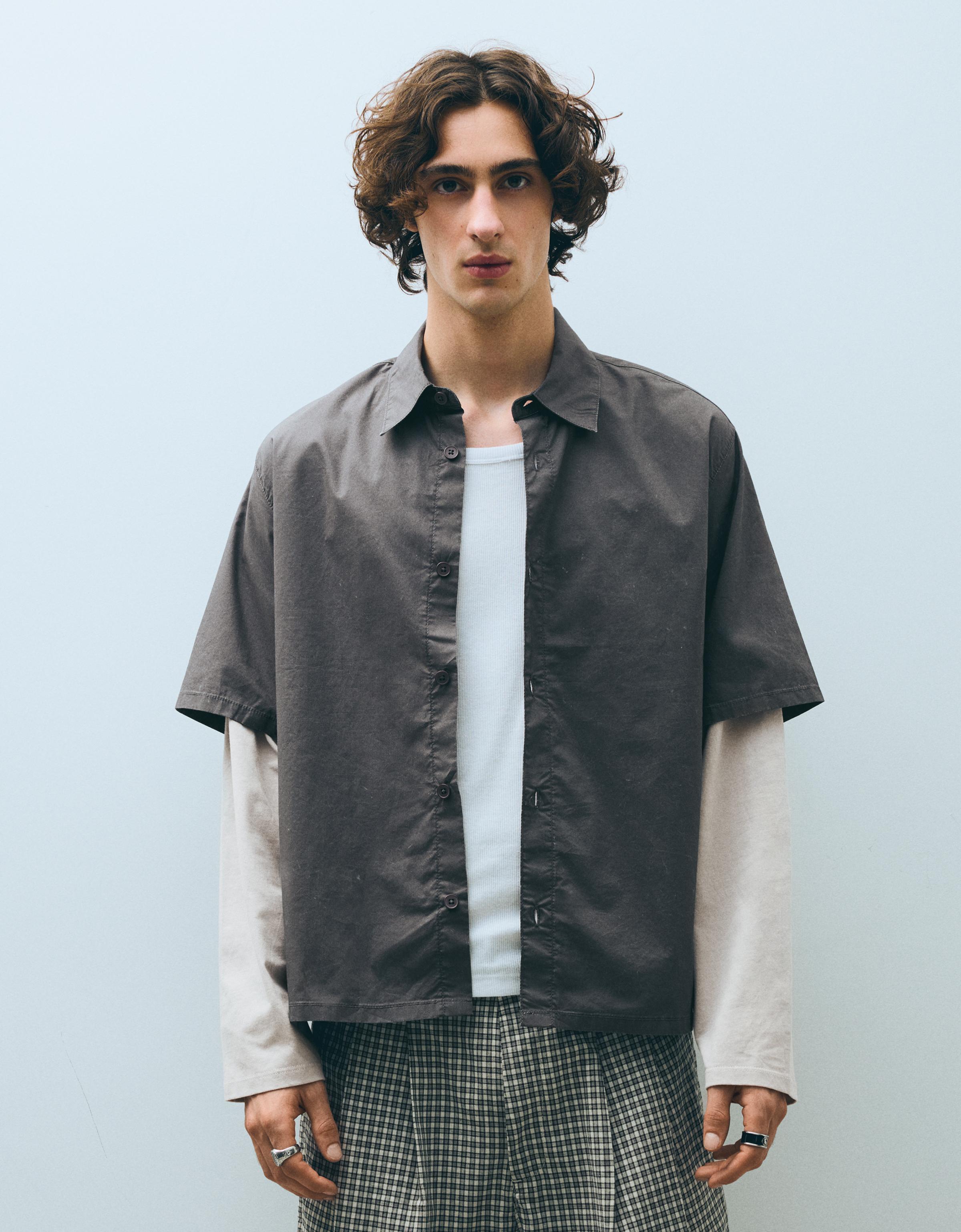 Double sleeve shirt with back print — Grey
