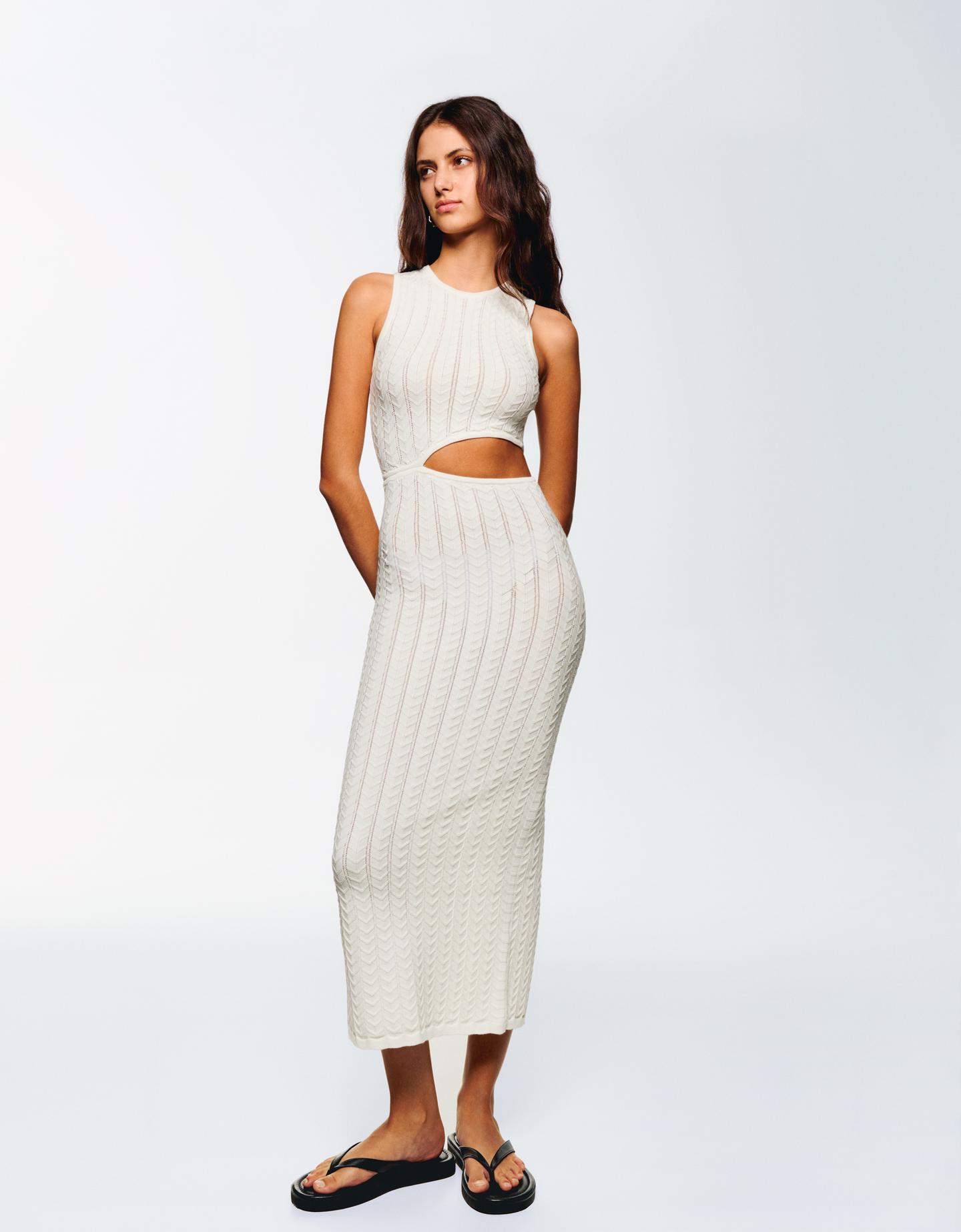 Bershka Vestido Midi Cut-Out Mujer L Crudo