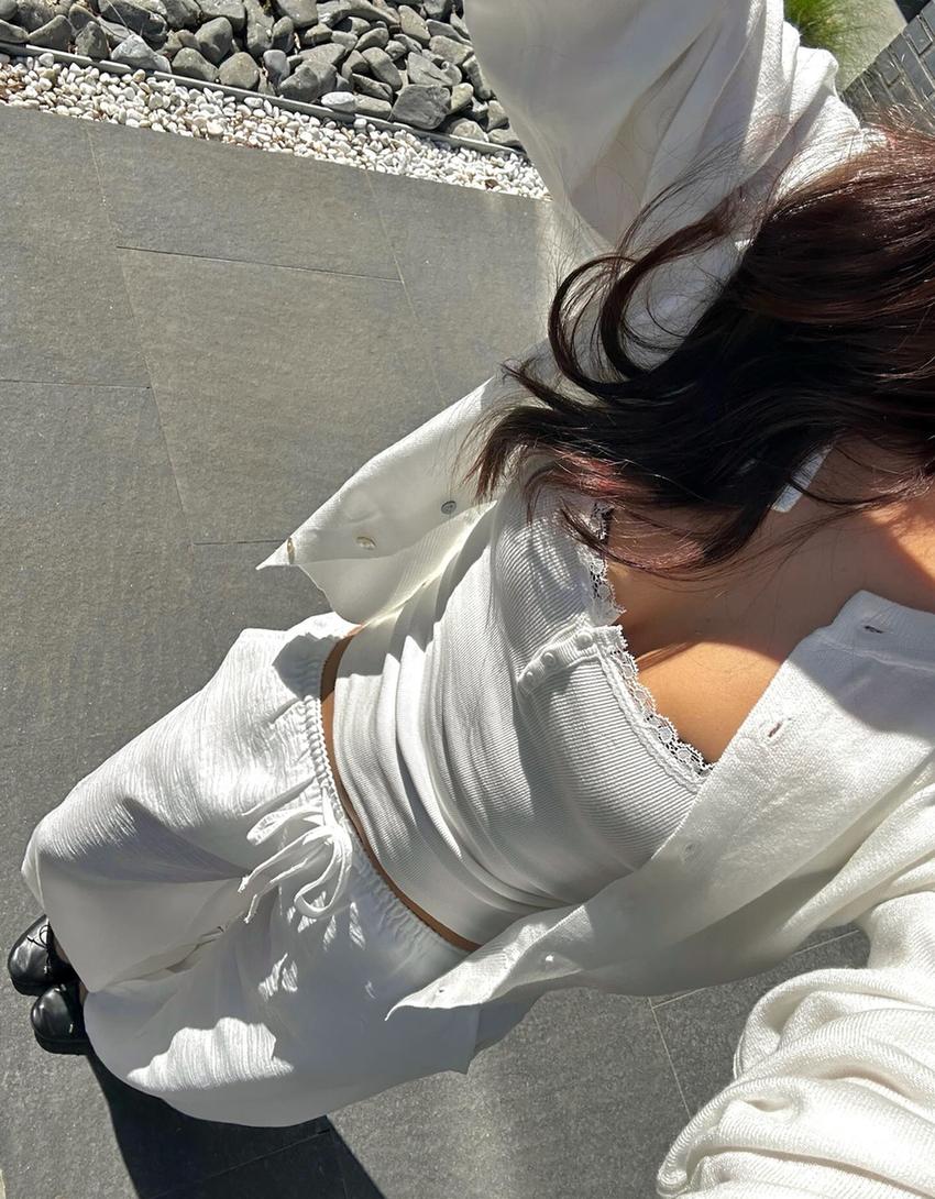 Pantalon bouffant rustique-Blanc cassé