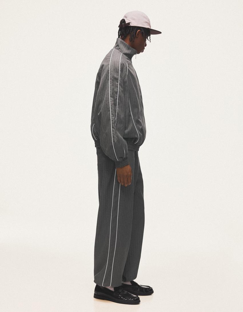Pinstripe joggers-Grey Marl