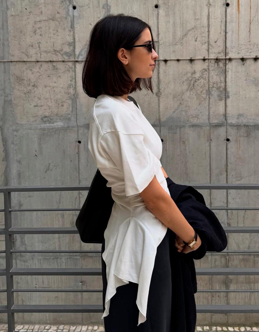 Short sleeve ruched T-shirt-Off white