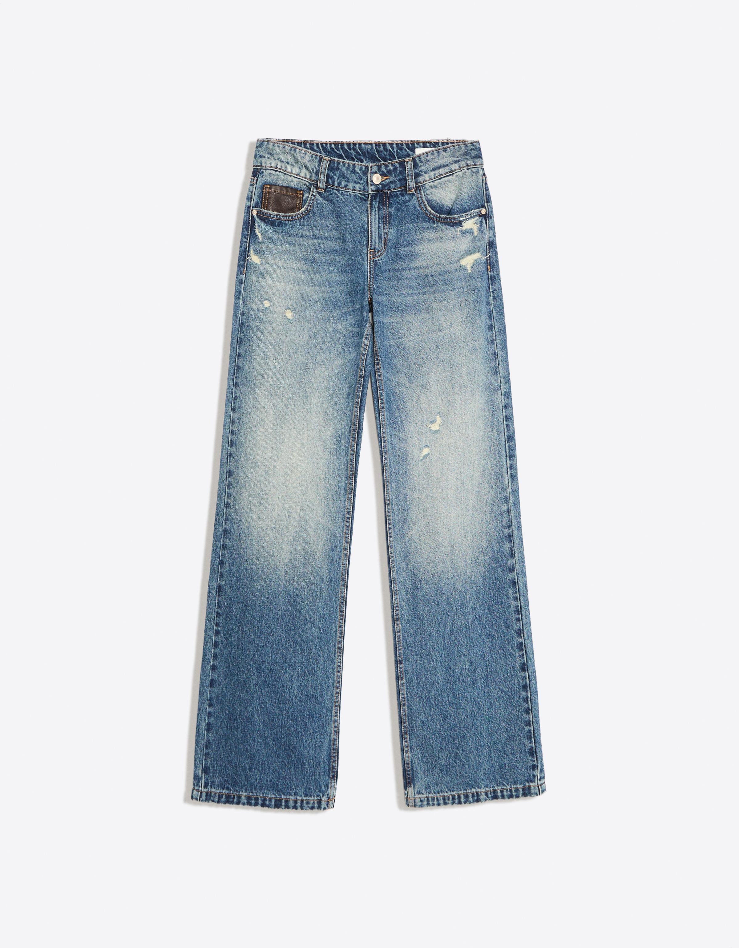 Jeans with leather-effect details — Blue