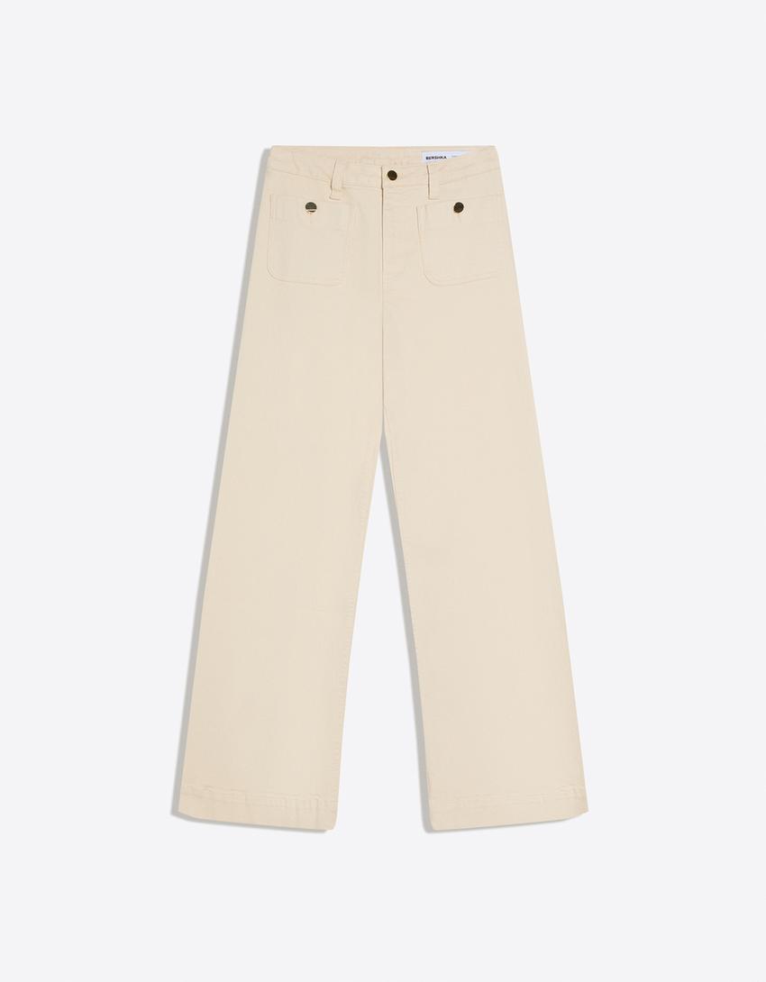 Seamless wide-leg jeans-Cream