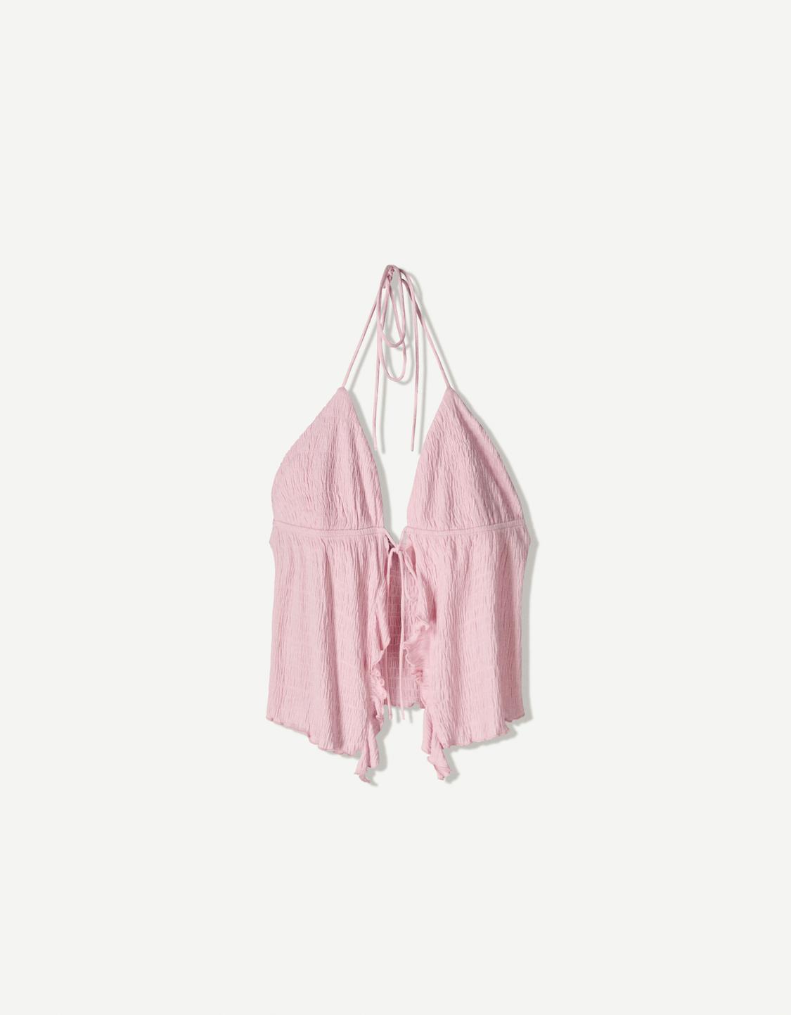 Strappy halter top with ruffles