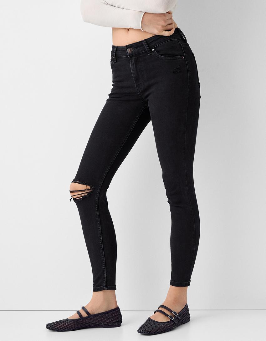 Jean skinny taille basse-Noir-1
