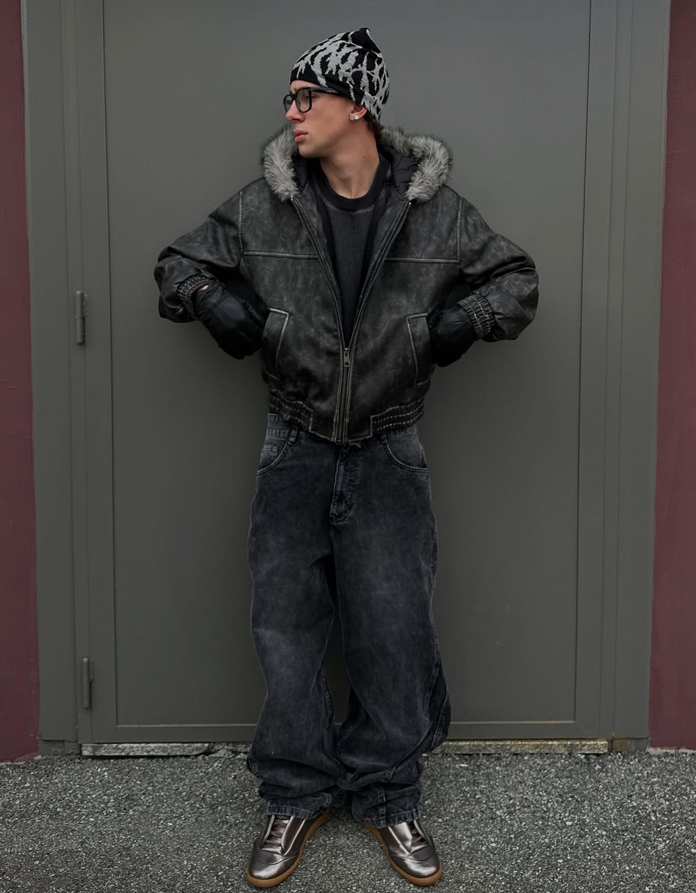 Bershka Kunstlederjacke Mit Kapuze Herren S Schwarz