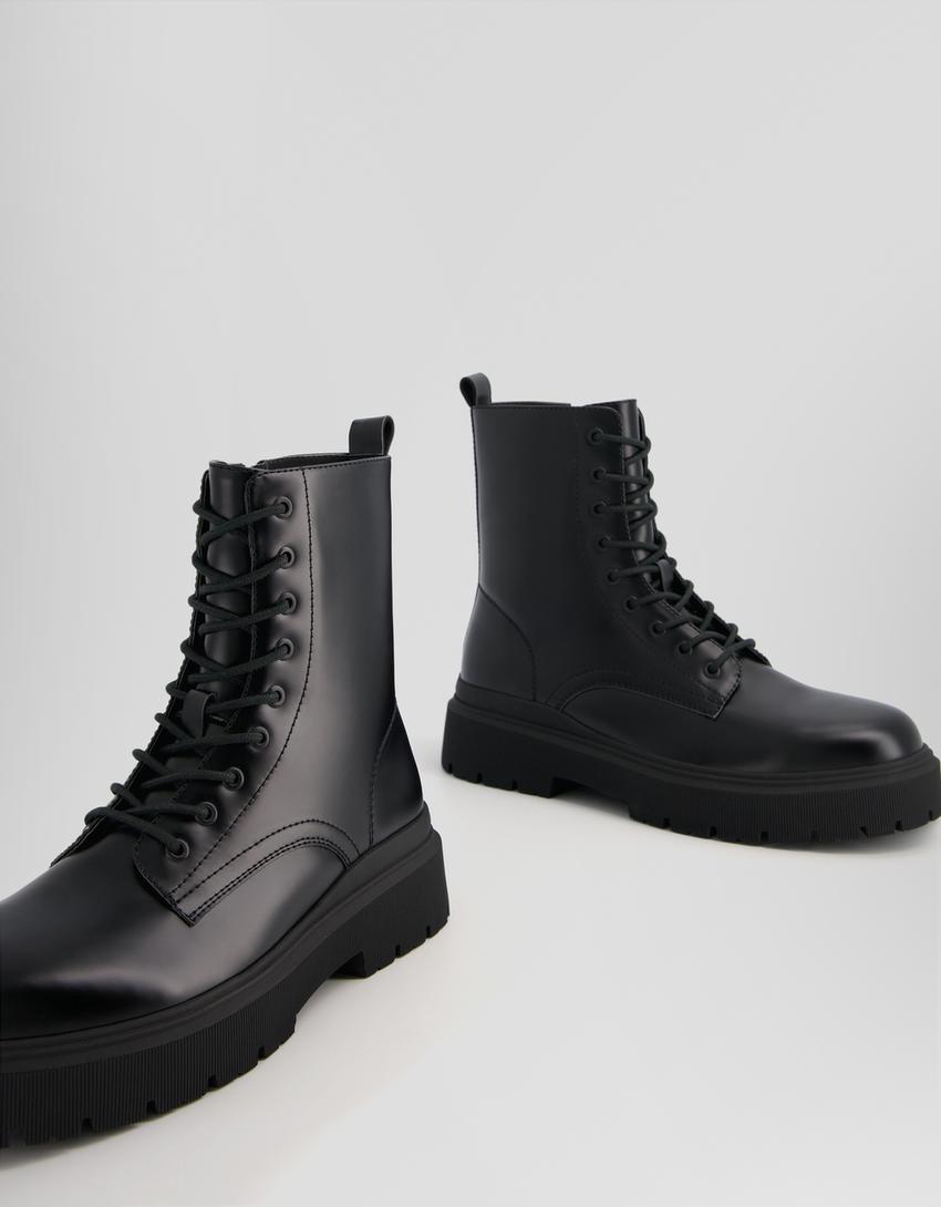 Bottines à lacets semelle crantée homme-Noir-2