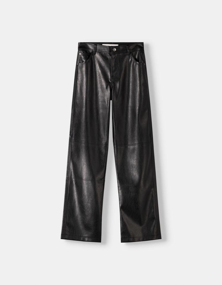 Faux leather straight fit trousers
