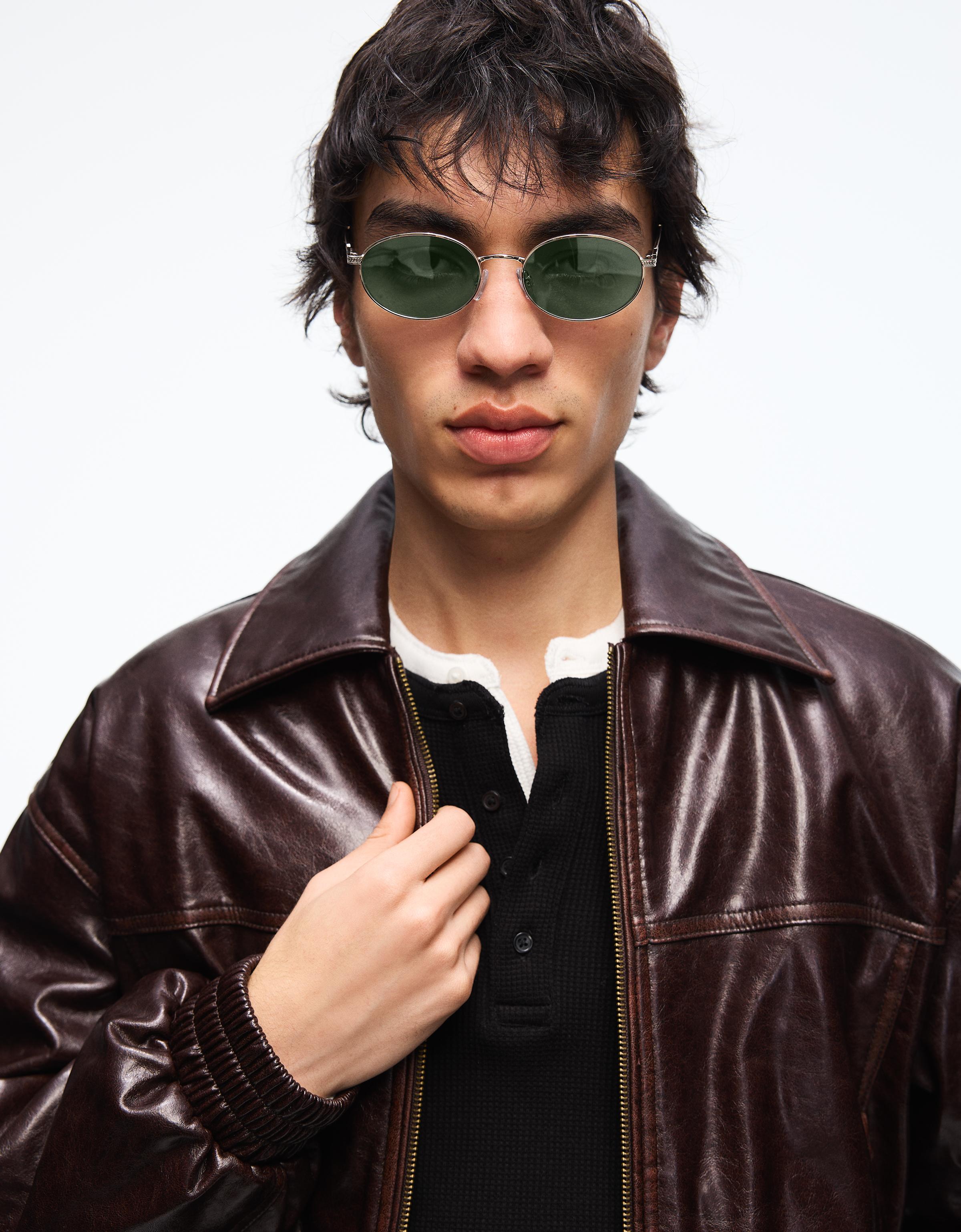 Bershka Ovale Sonnenbrille Herren Grün