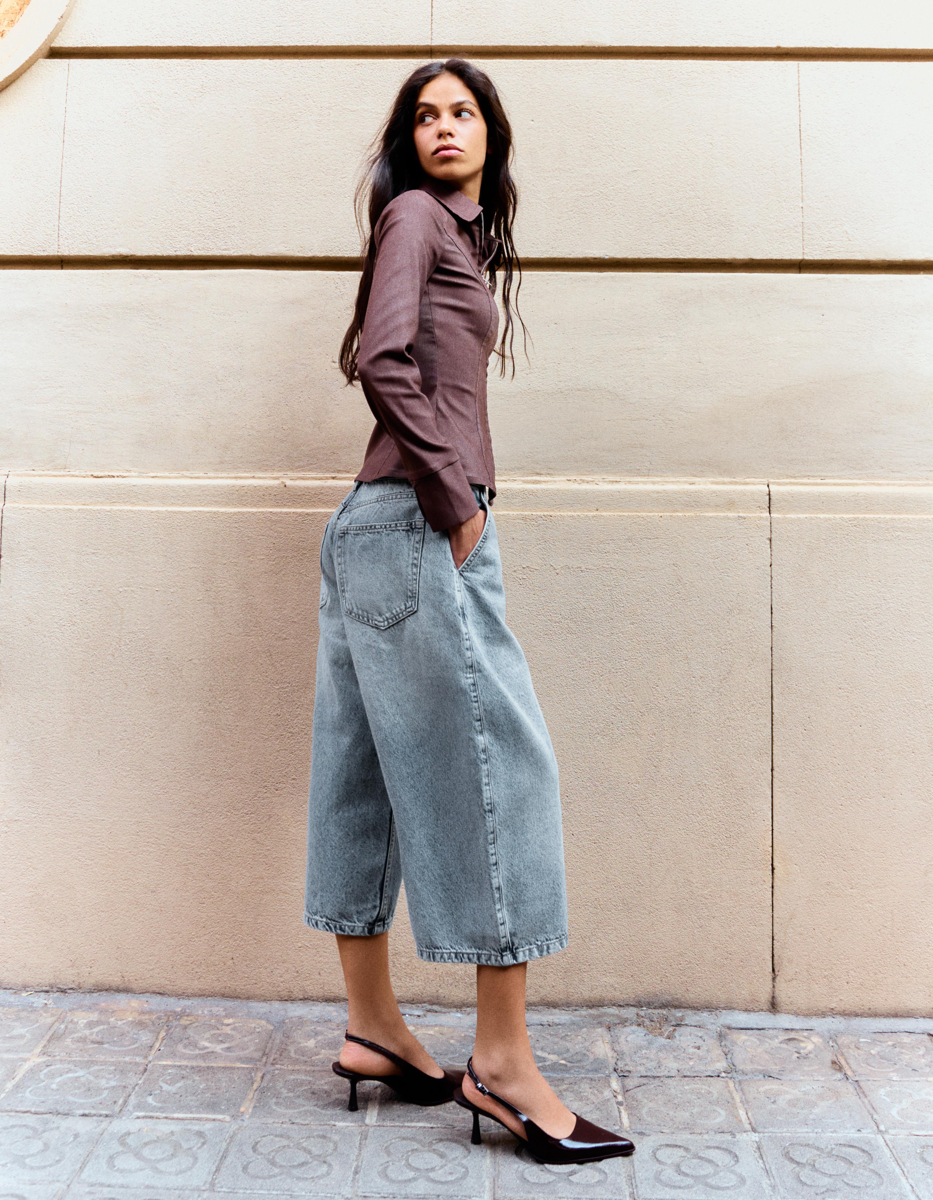 Slouchy denim Bermuda shorts — Light blue
