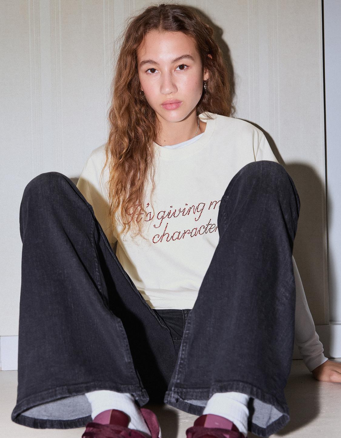 T-shirt à manches courtes imprimé strass