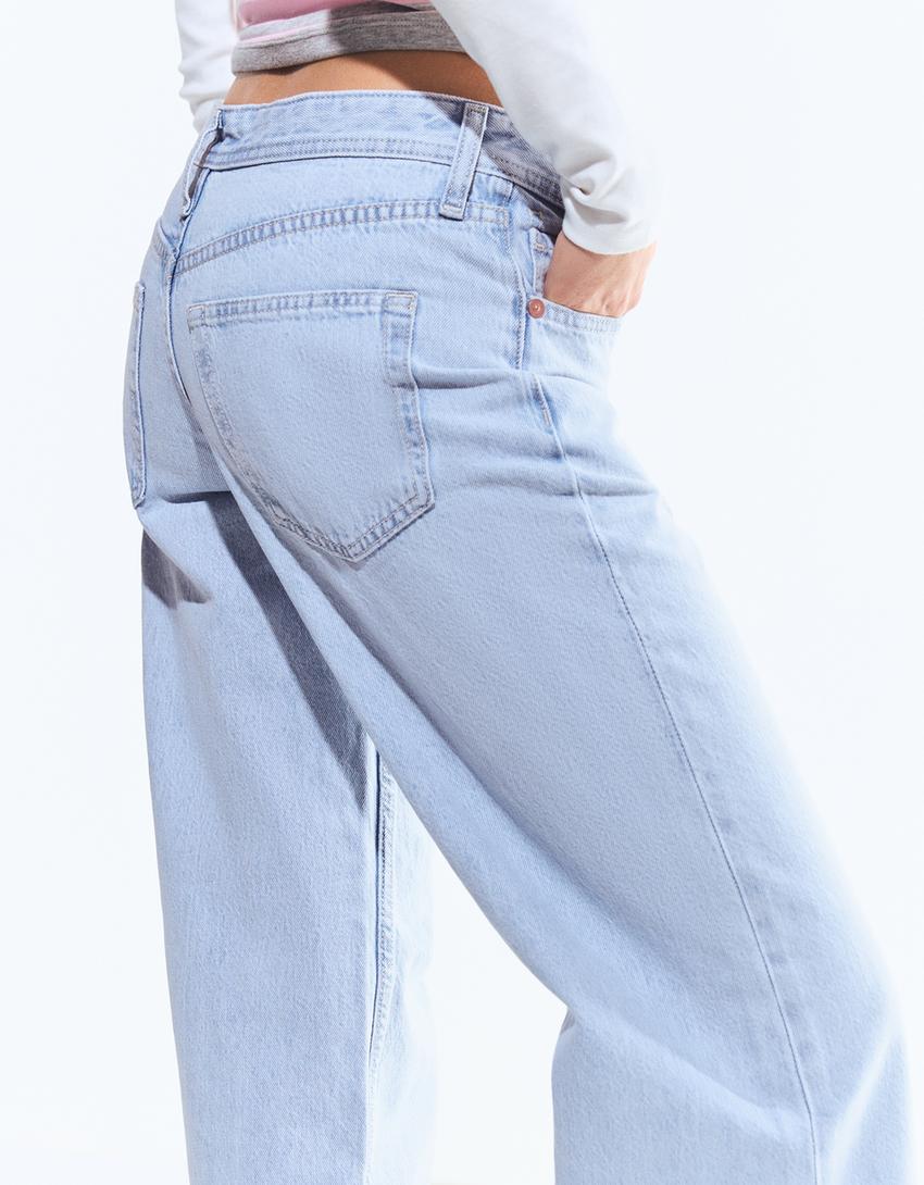 straight fit düşük bel jean-Açık mavi