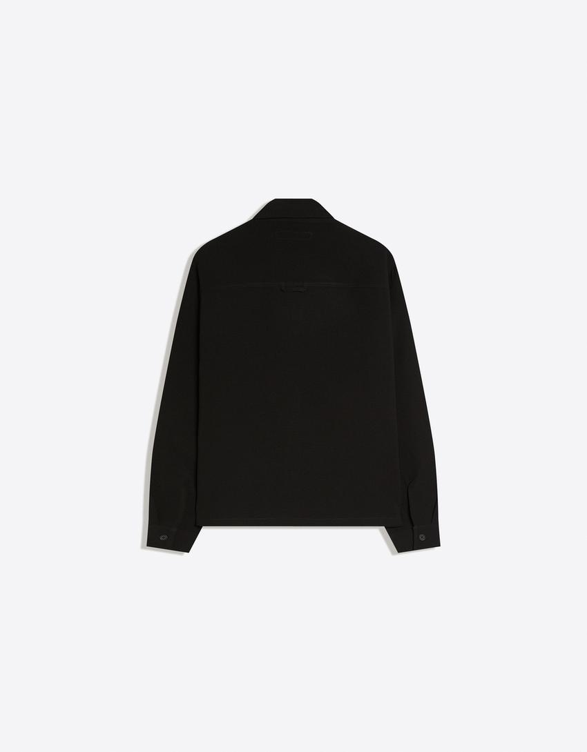 قميص محبوك بأكمام طويلة-أسود