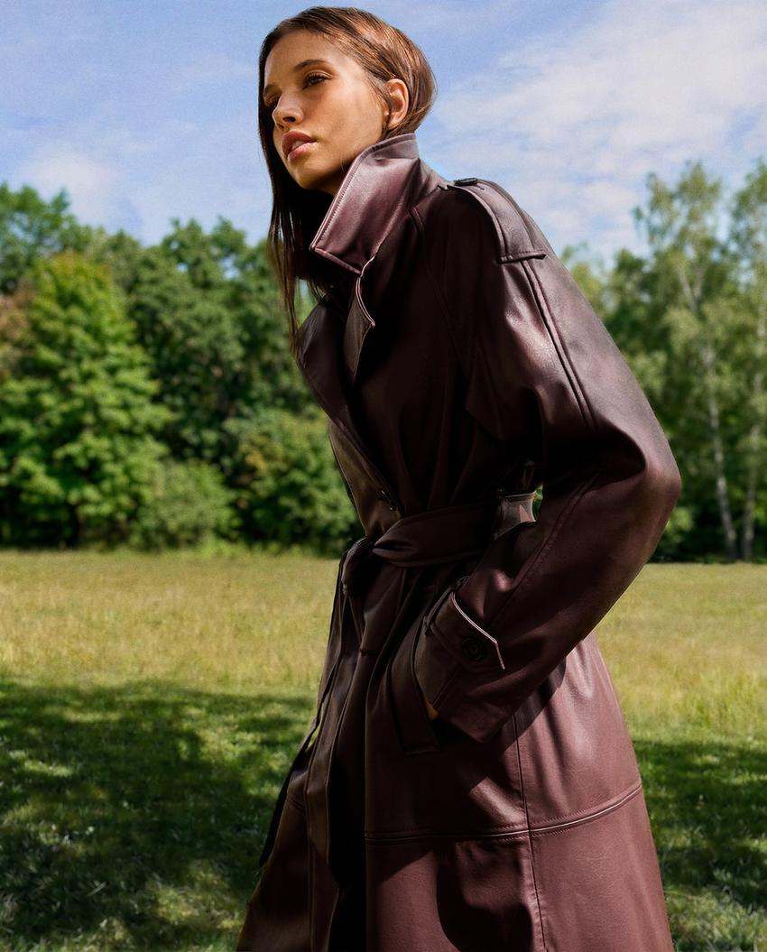 Trench coat longo com cinto efeito couro-Granada