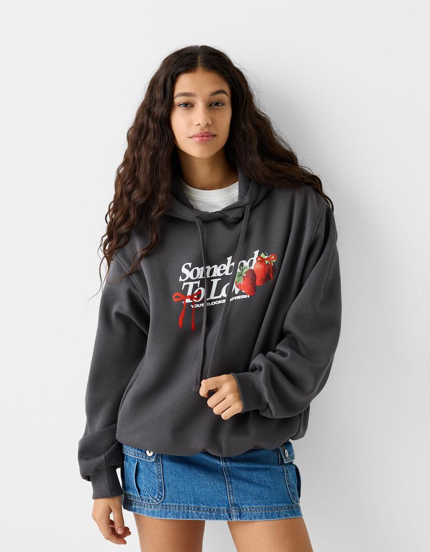 Printed hoodie-Grey