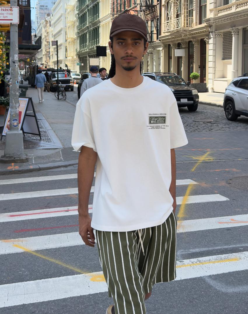 T-shirt Boxy fit imprimé-Blanc cassé