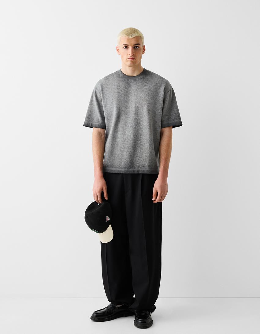 تيشرت باهت بأكمام قصيرة-رمادي-3