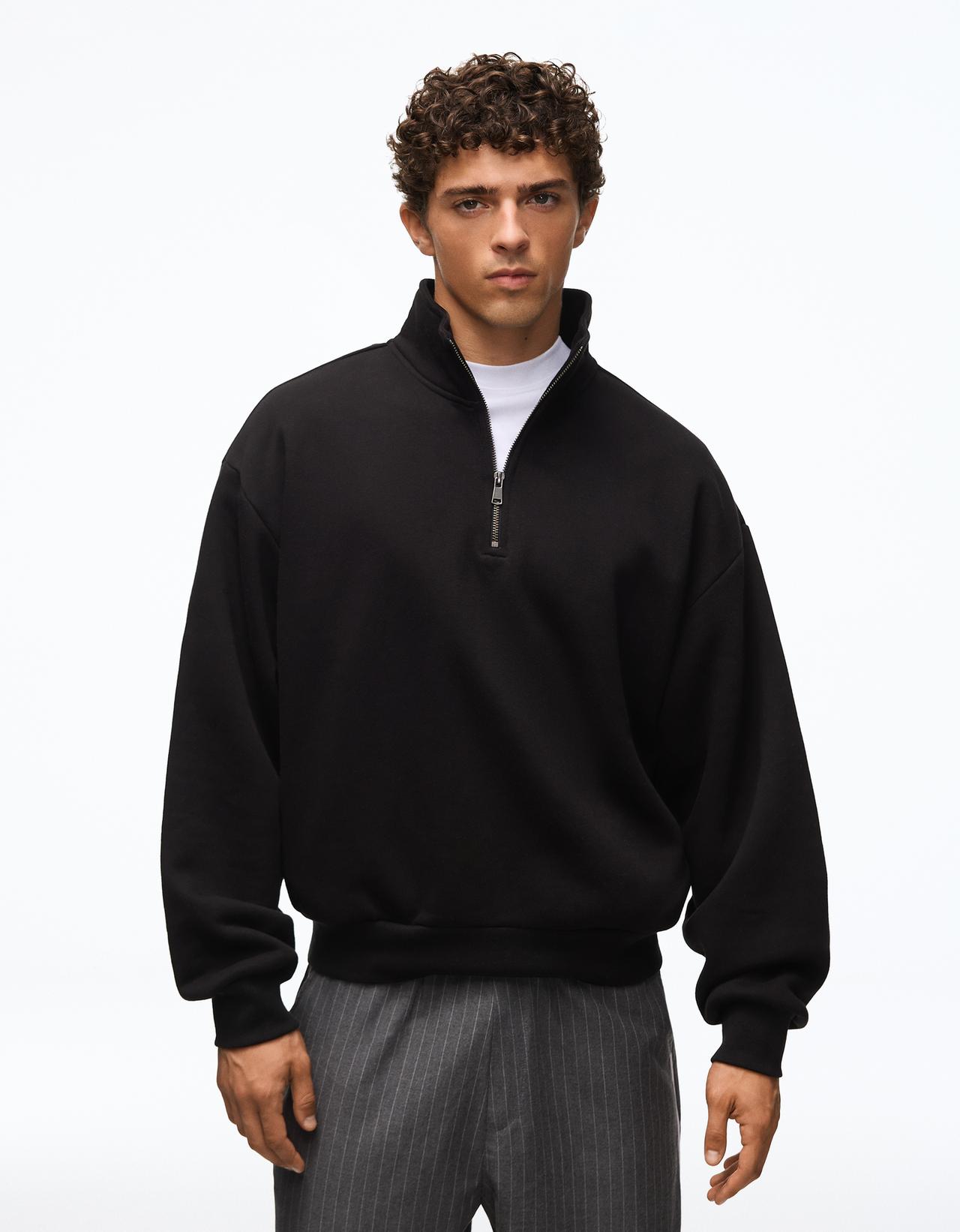 Half-length zip sweatshirt — Black