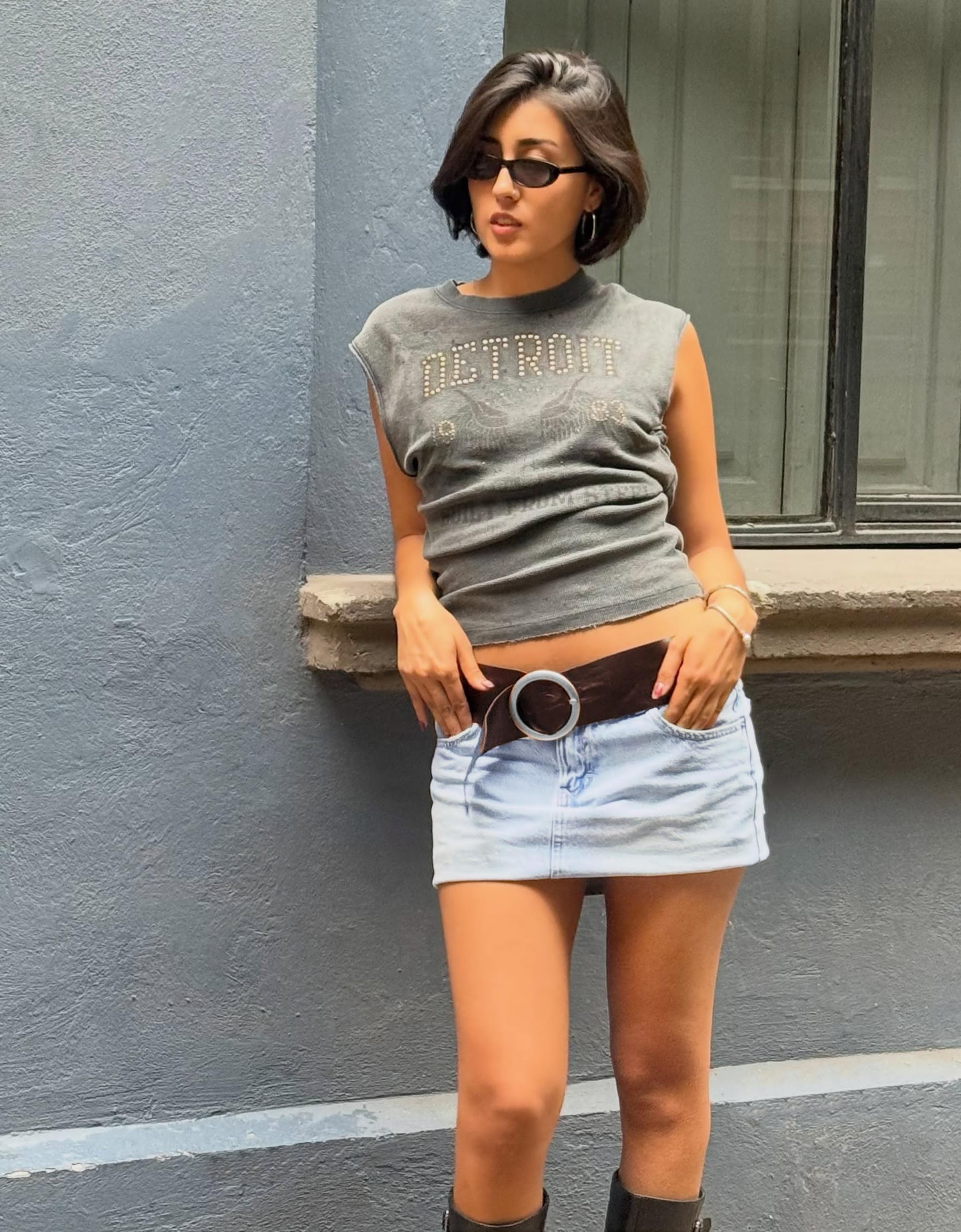 Bershka Falda Mini Denim Mujer 32 Azul Lavado