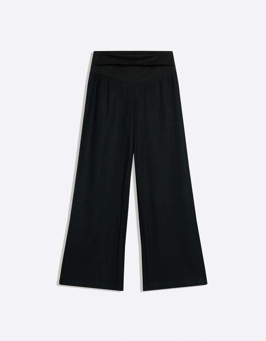 Pantalon taille repliée-Noir