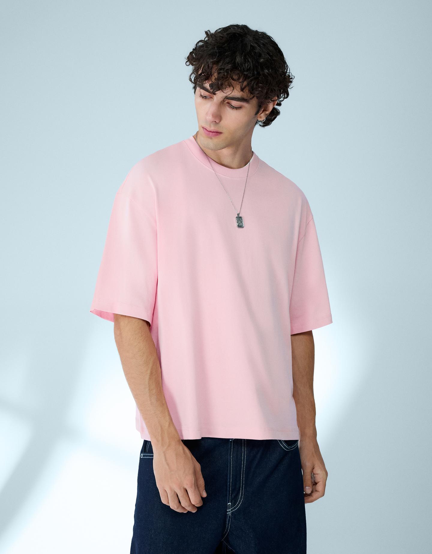 Bershka koszulka boxy heavy różowy