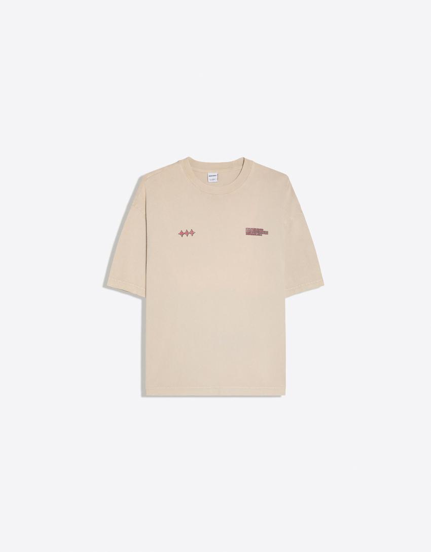 T-shirt boxy fit délavé imprimé-Écru
