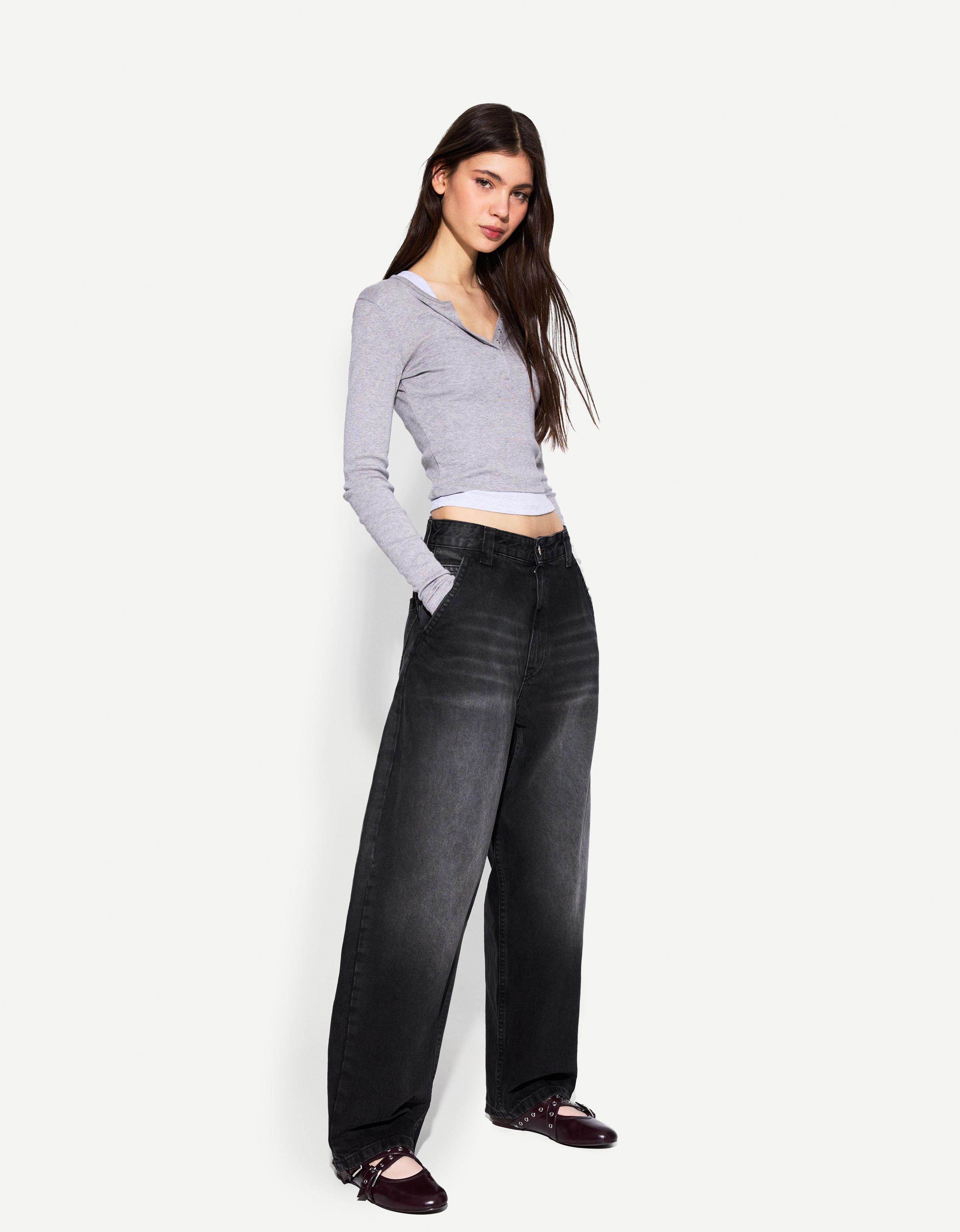 Bershka Skaterjeans Mit Weitem Bein Damen 34 Schwarz