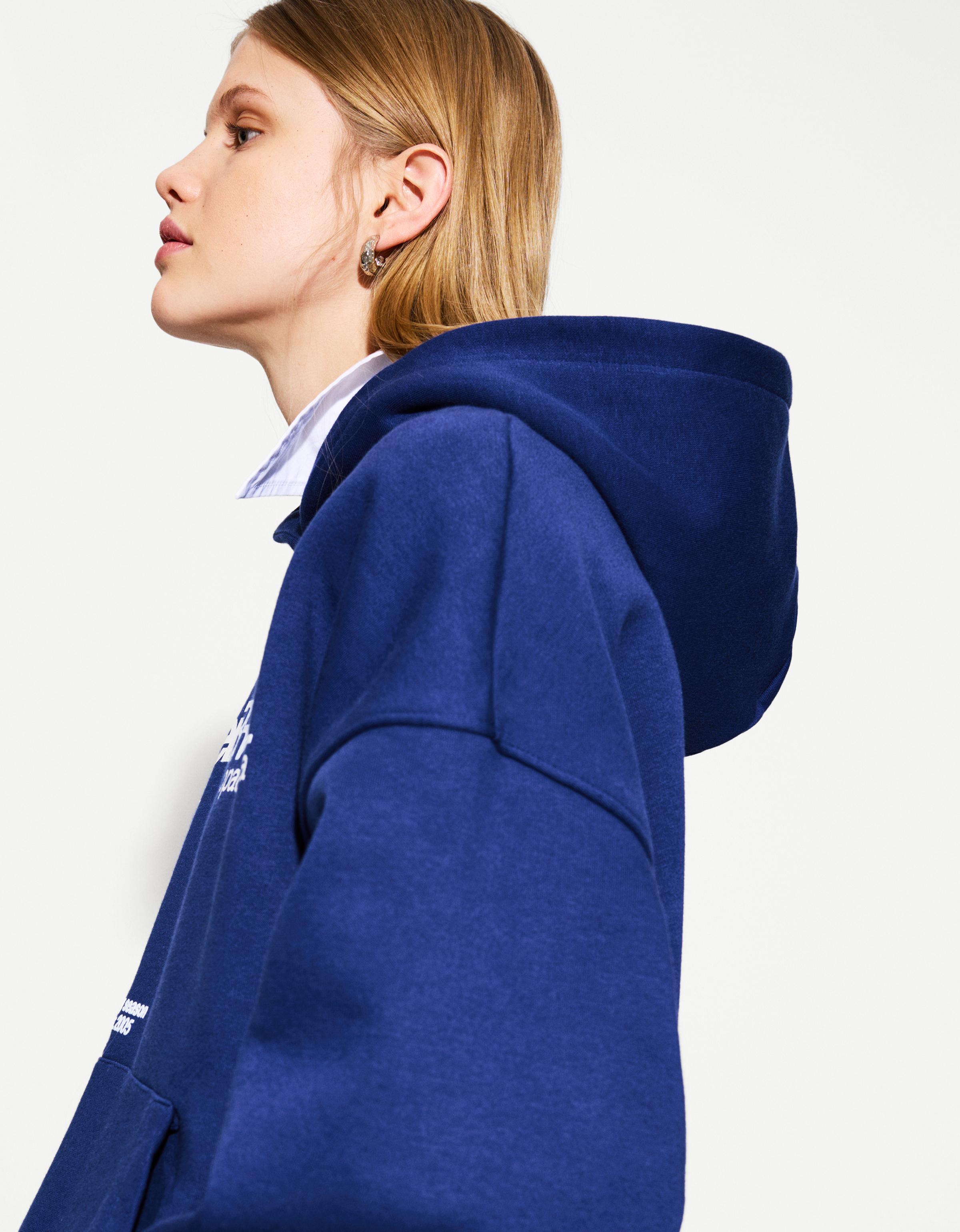 Bershka Hoodie Mit Print Damen L Blau