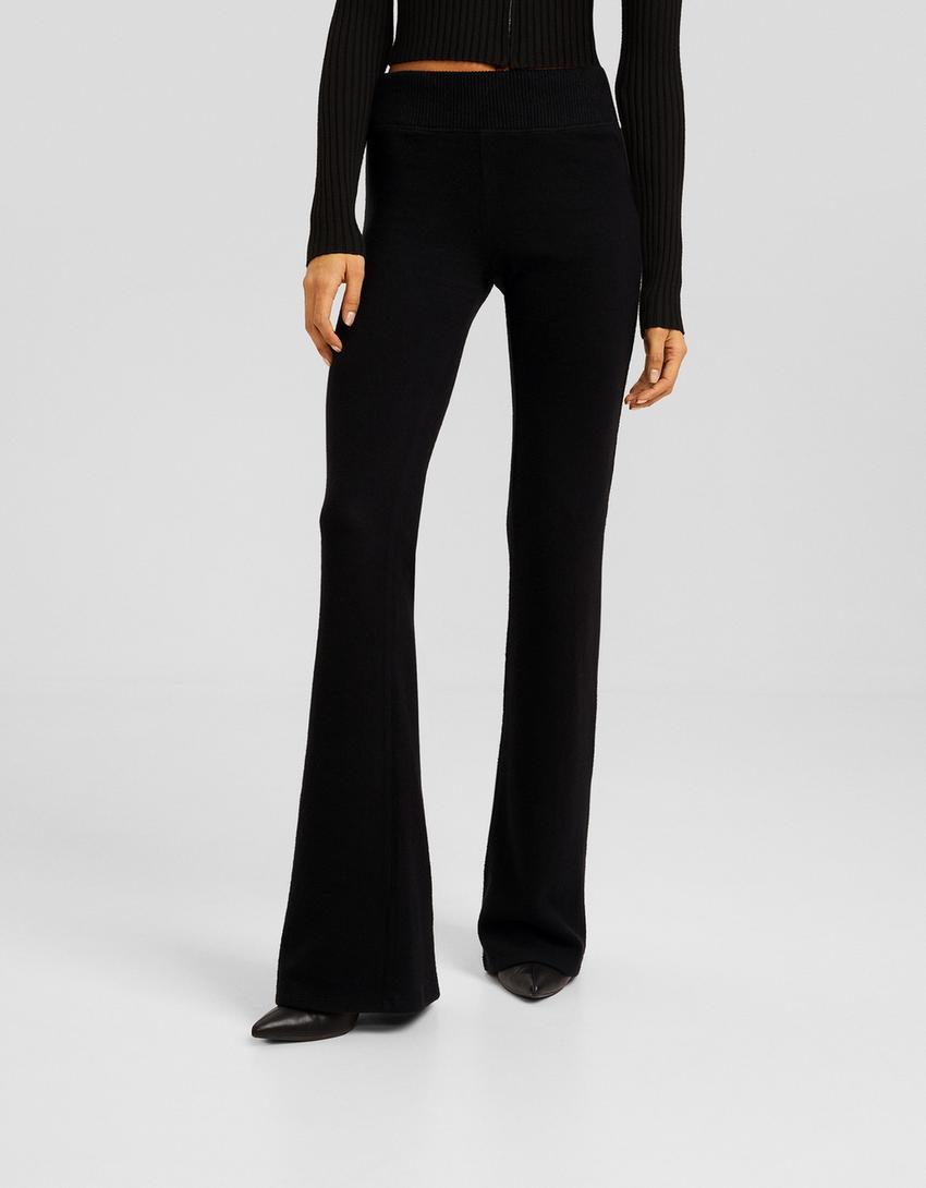 سروال محاك واسع من الأسفل-أسود-1