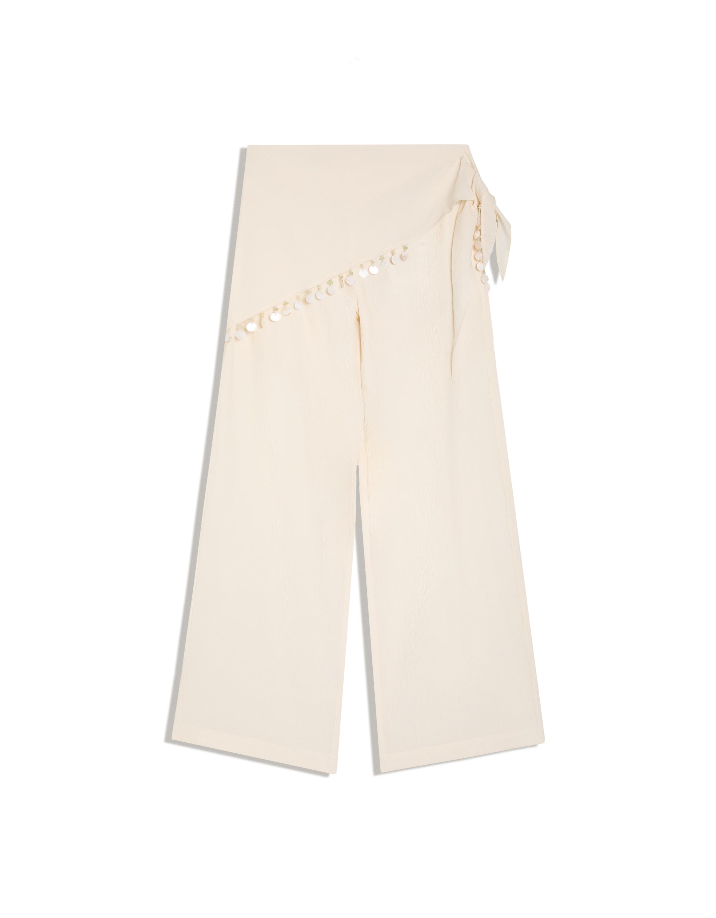 Crinkle scarf-print trousers — Off white