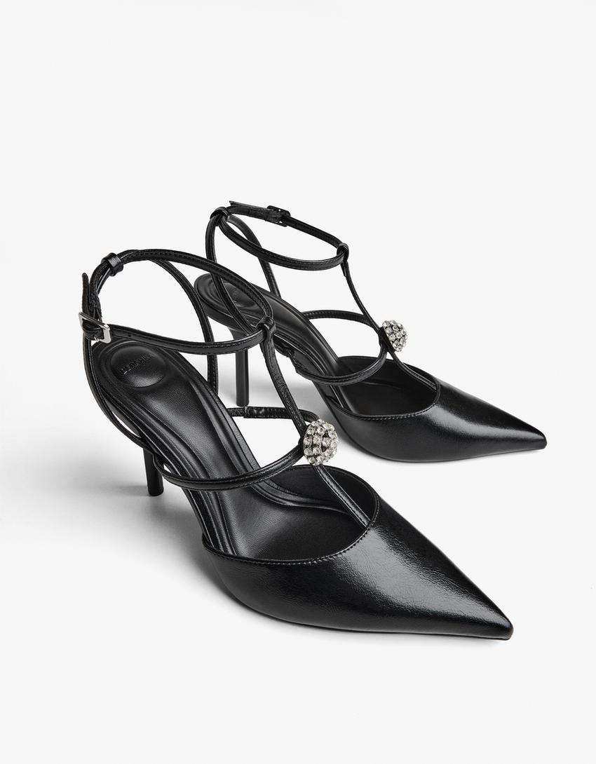 حذاء بكعب عالي مرصع بالجواهر-أسود