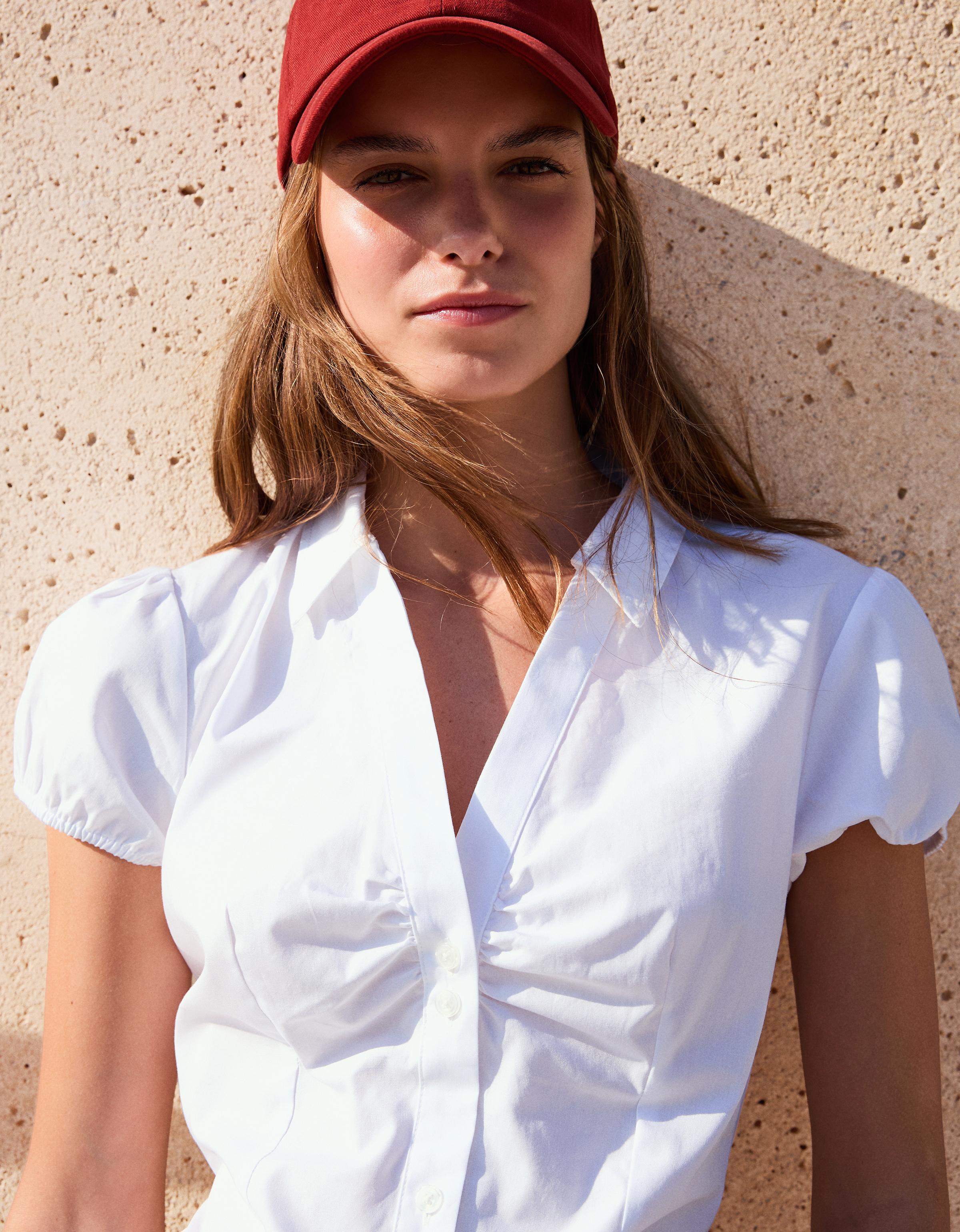 Kısa kollu poplin bağlamalı gömlek - Görsel 9