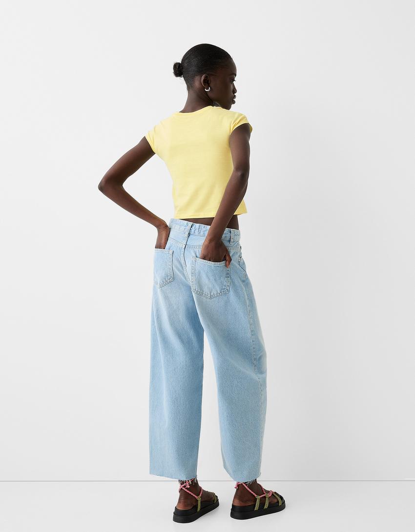 T-shirt manches courtes imprimé strass-Jaune-1